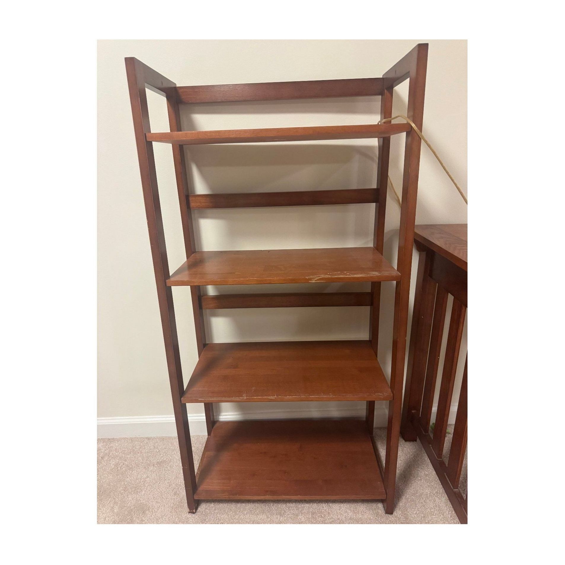 Folding Wood Bookcase 4-Shelf Stackable Walnut Finish Open Back Bookshelf