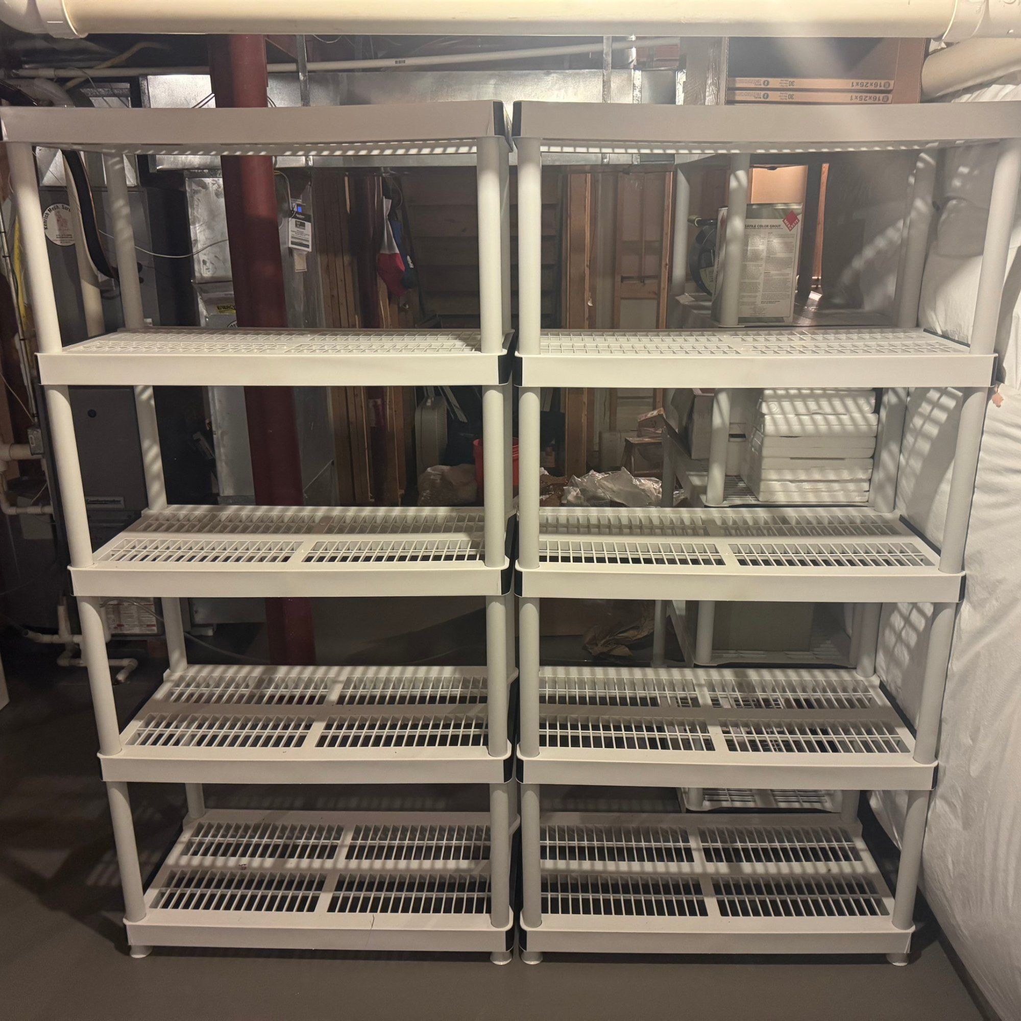 Plastic 5-Shelf Ventilated Storage Shelving Unit 72 in Tall Gray Set of 2 Garage