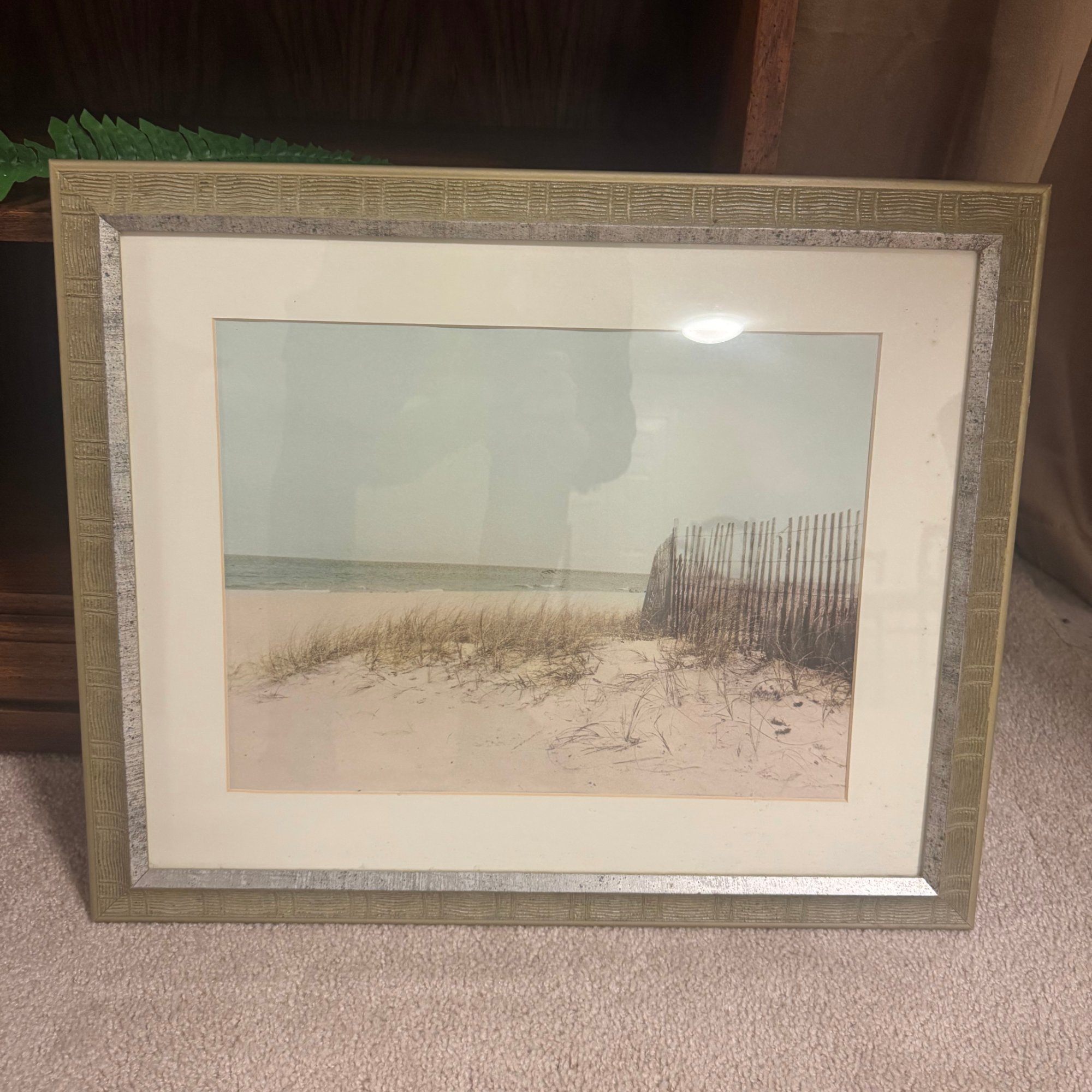 Framed Beach Dune Fence Photo Print Coastal Wall Art Gold Silver Frame Matted