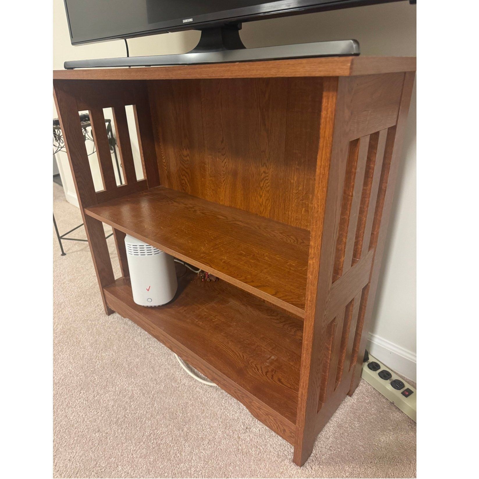 Mission Arts Crafts Oak TV Stand Bookcase 2-Shelf Slatted Sides Medium Brown