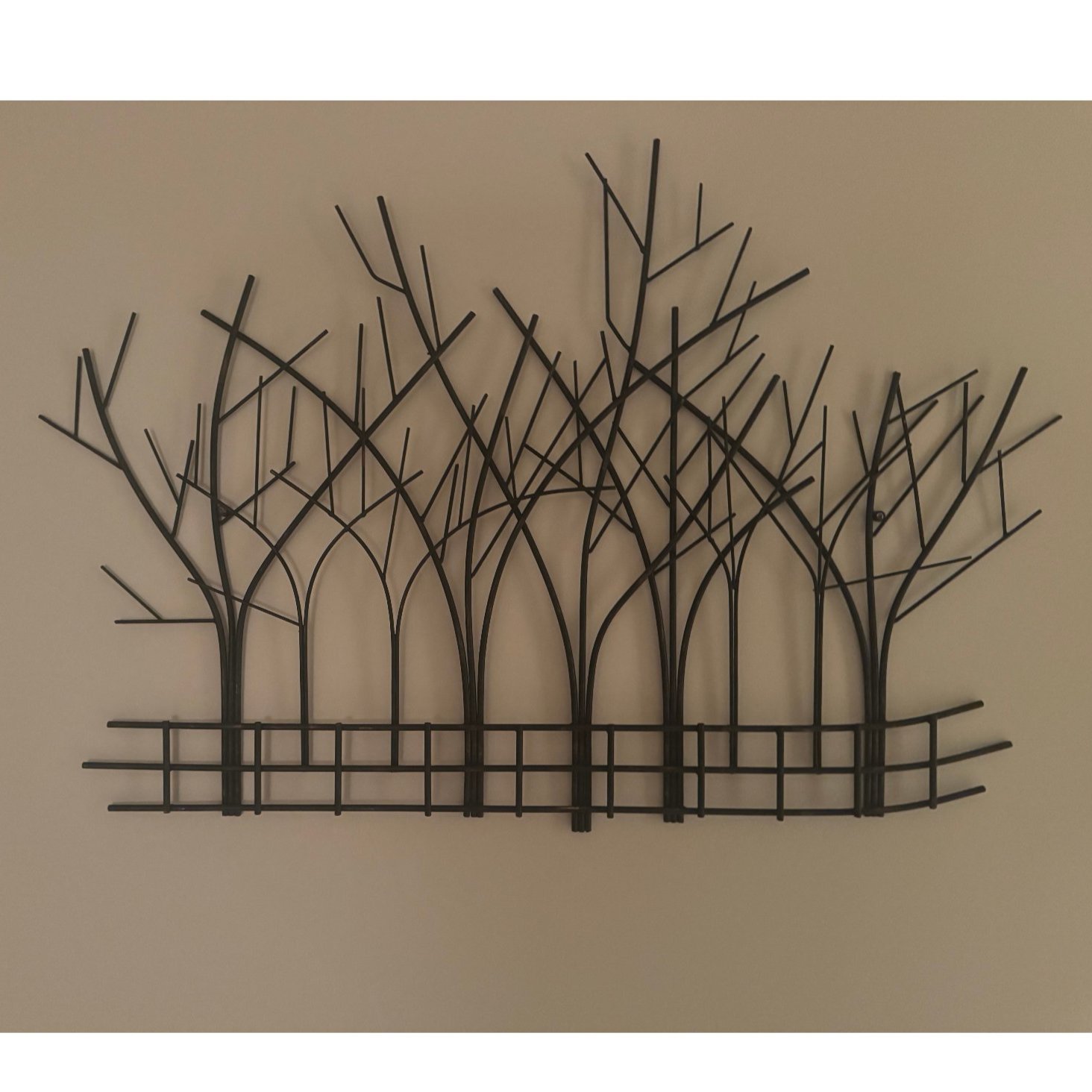 Metal Wall Art Sculpture Bare Winter Trees with Fence Dark Bronze 3D Large