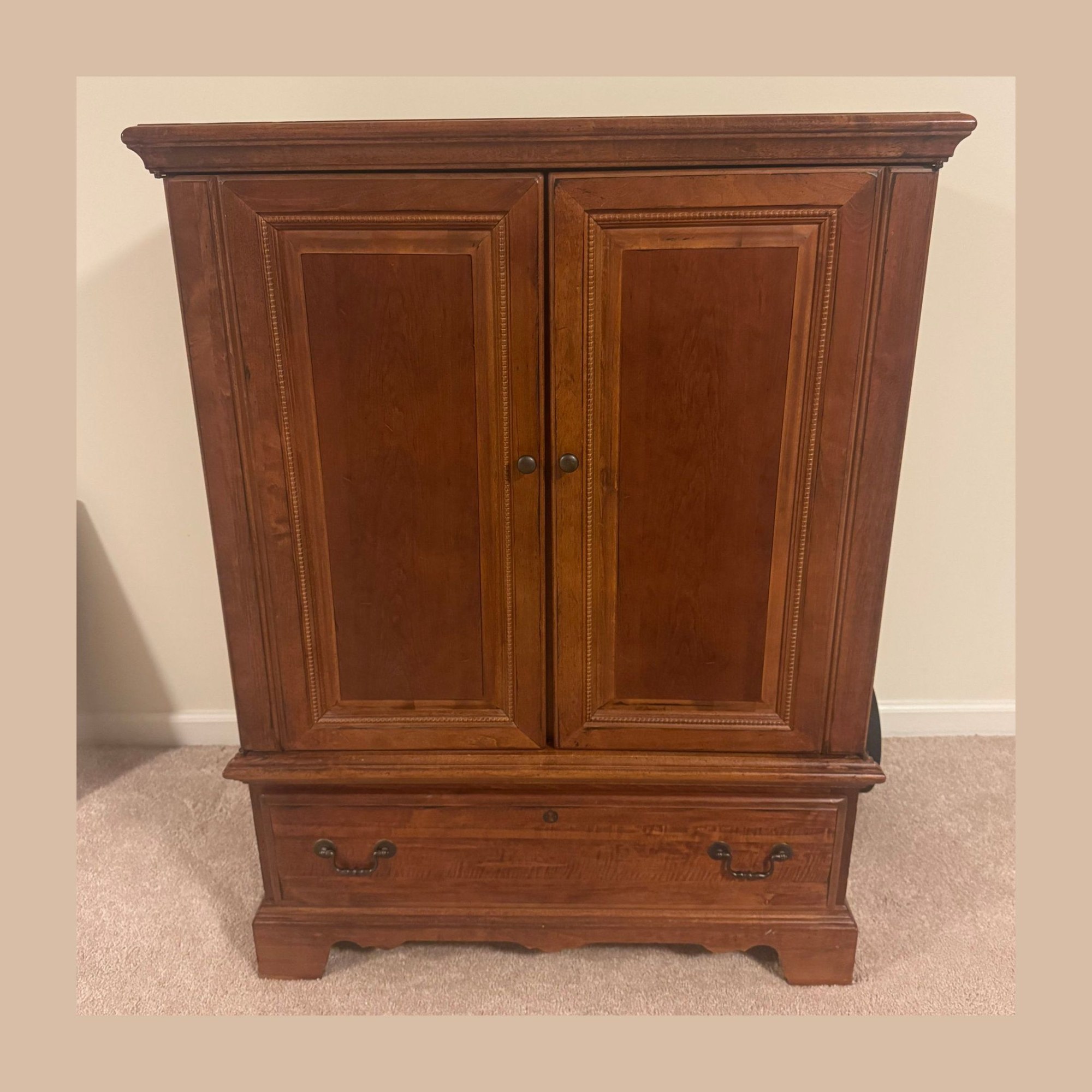 Cherry Finish Wood Armoire TV Cabinet 2-Door 1-Drawer Traditional Style Freestan