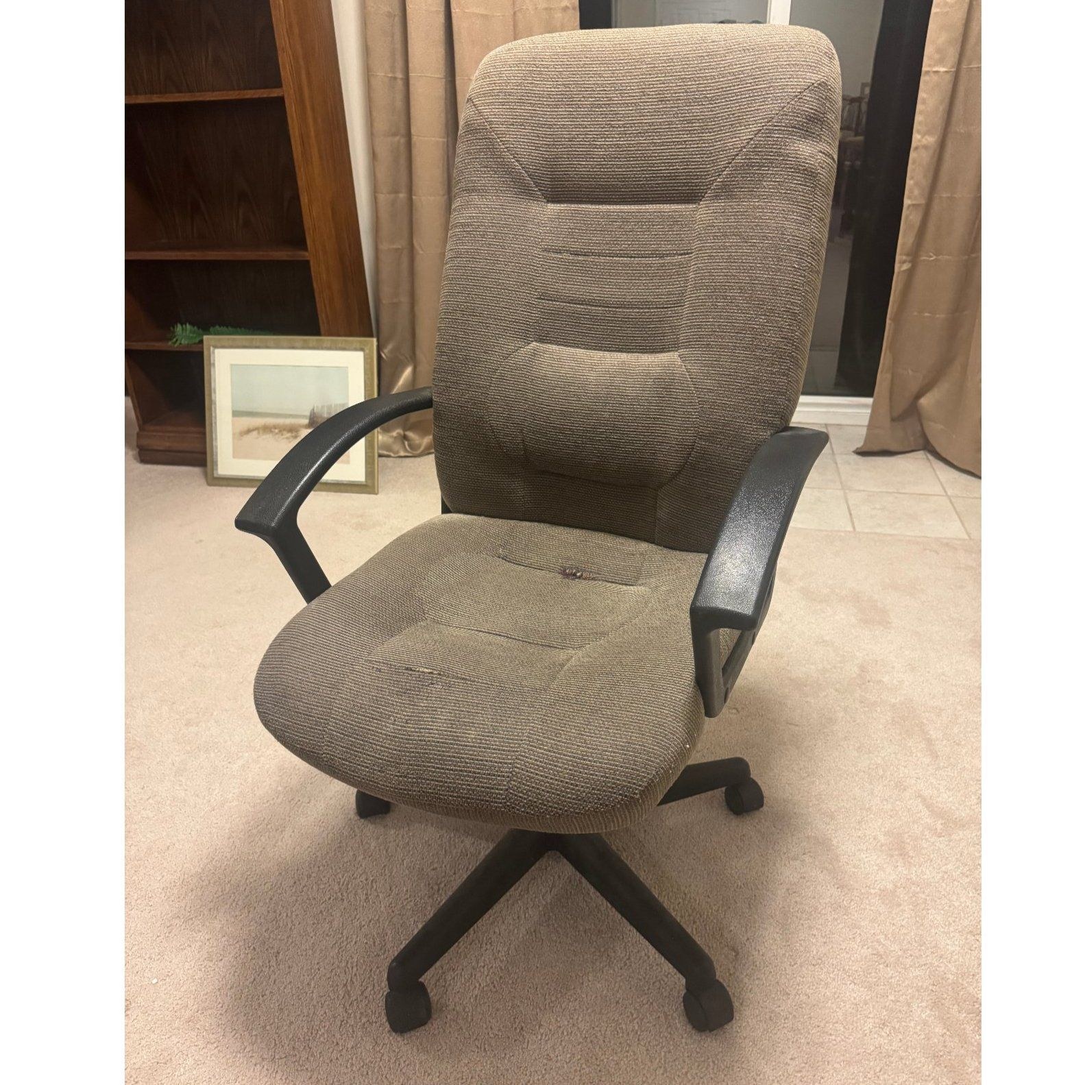 High Back Fabric Office Desk Chair Swivel Height Adjustable Lumbar Support Tan T