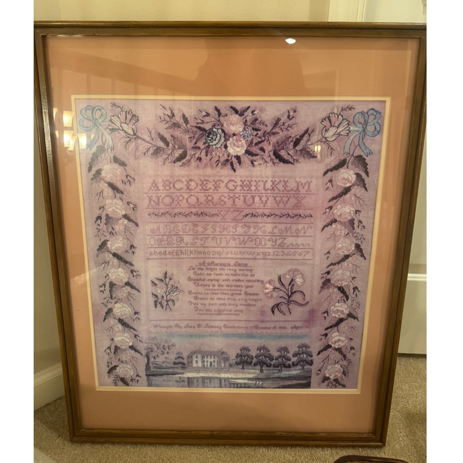 Framed Print Lucy D. Stickney 1830 Sampler A Morning in Spring Charlestown