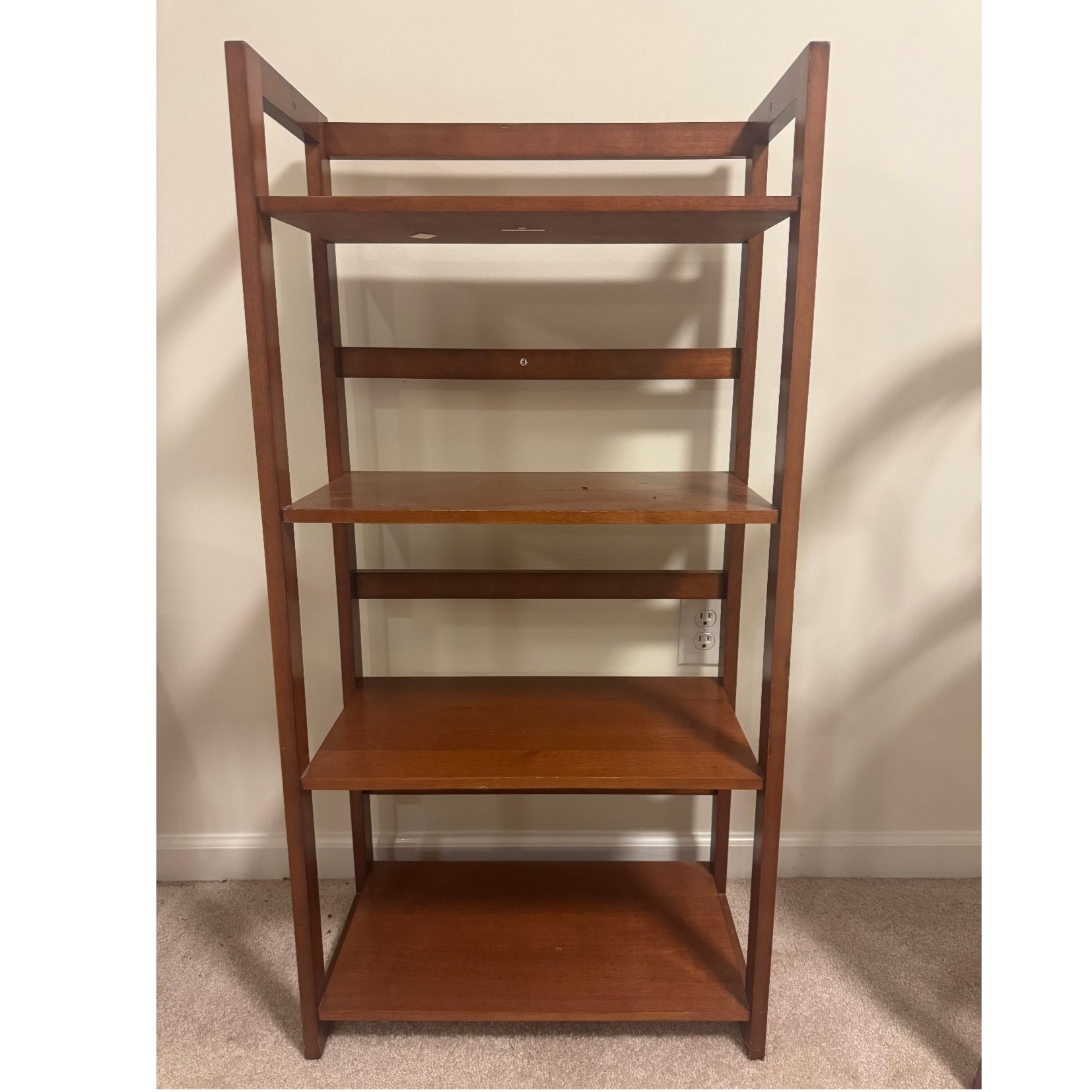Folding Wood Bookcase 4 Shelf Stackable Warm Brown Finish Open Back Bookshelf