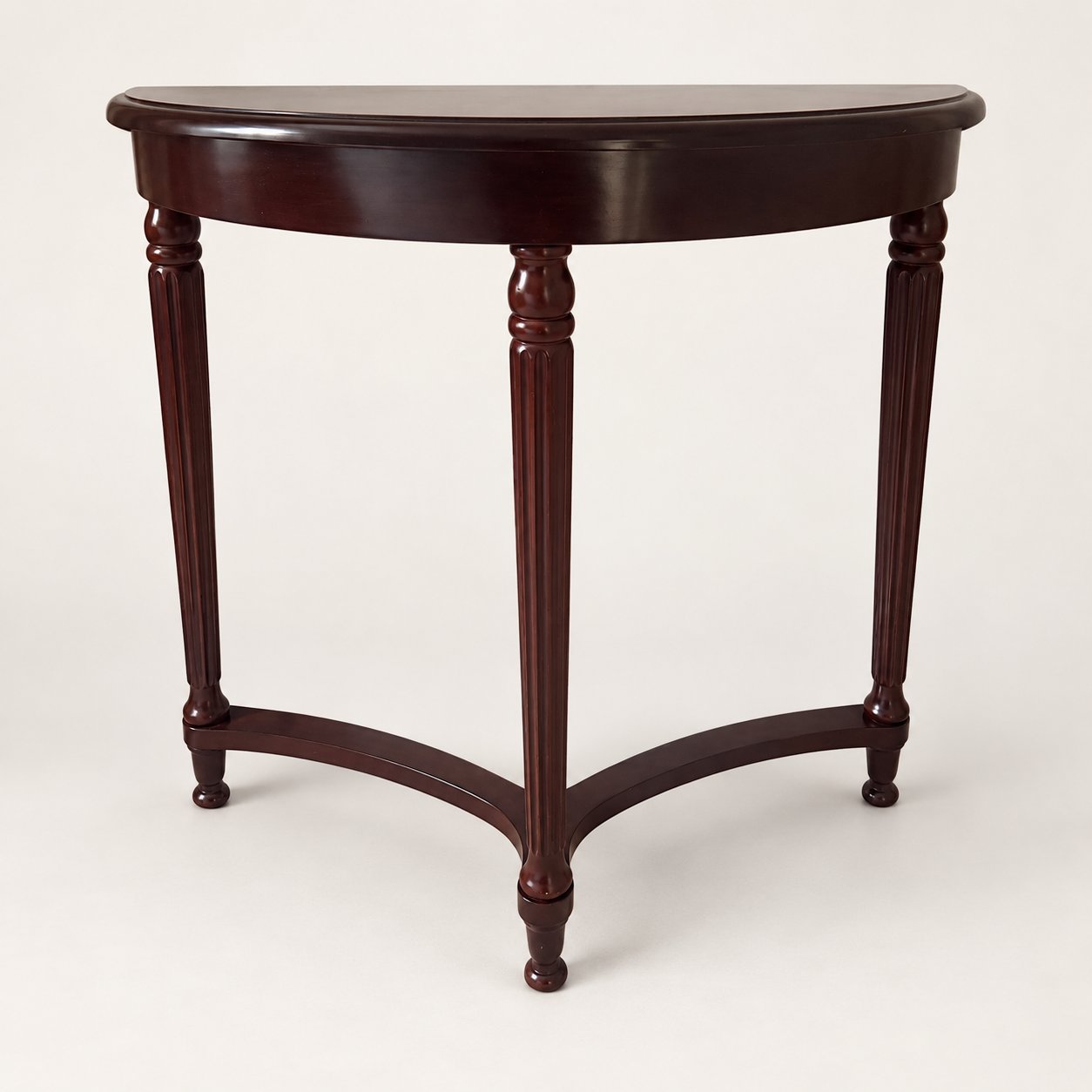 Demilune Console Table Dark Cherry Finish Reeded Legs Half Moon Hall Entry Table