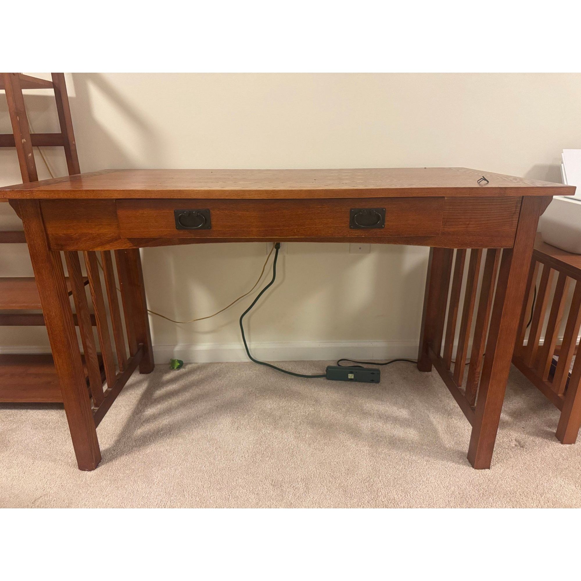 Mission Arts & Crafts Oak Writing Desk 2 Drawer Keyboard Tray Slatted Sides 48in