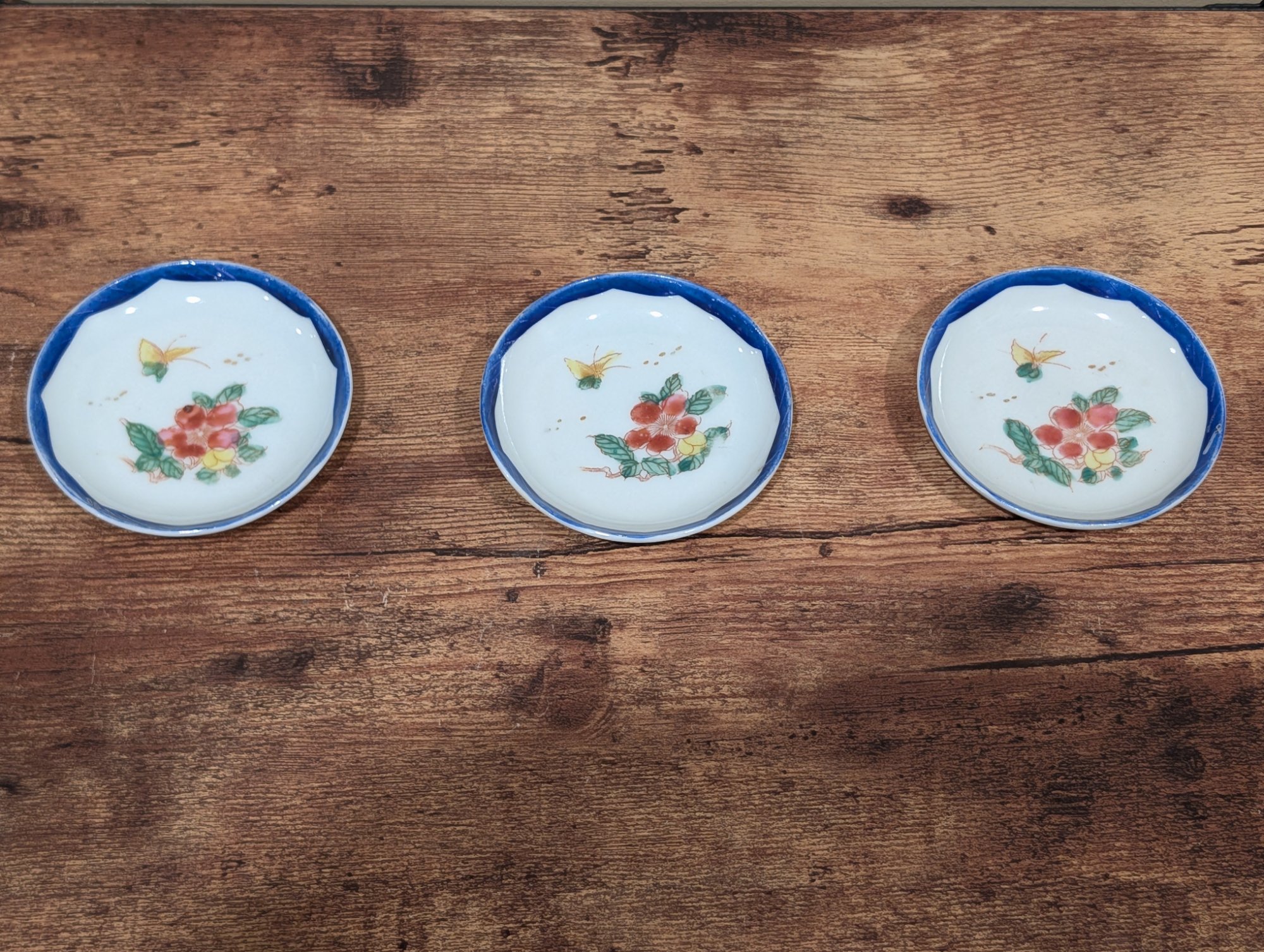Antique Asian Porcelain Small Plates Set of 4 - Blue Floral