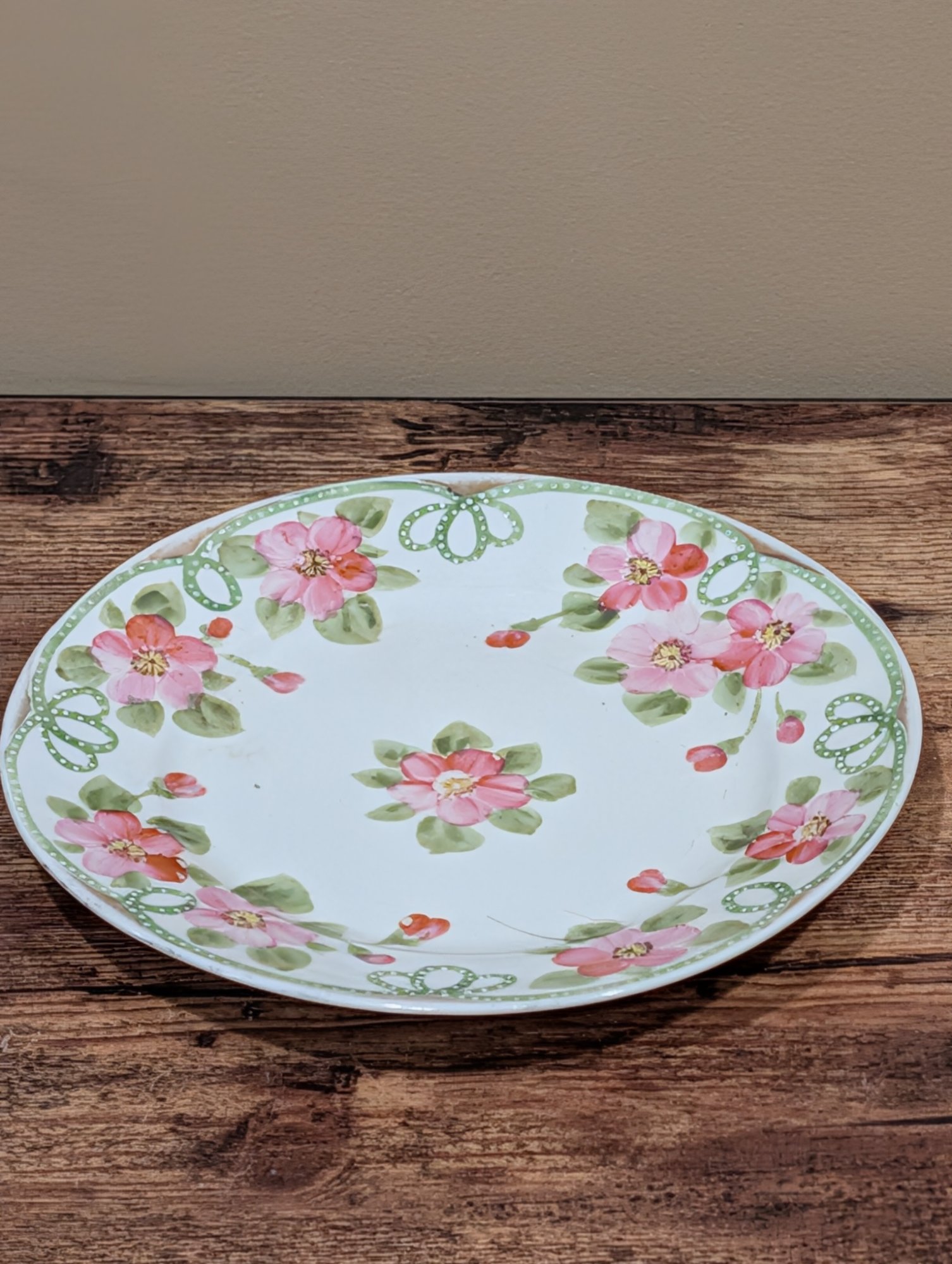 Antique Hand Painted Nippon Porcelain Plate Pink Floral c.1891-1921