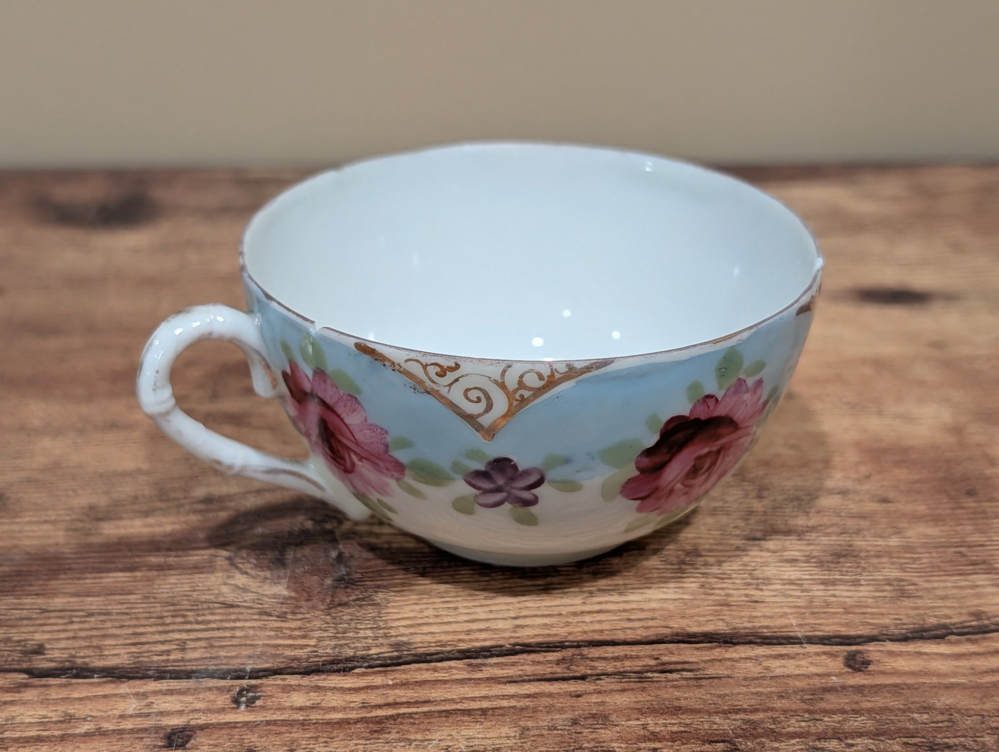Antique Nippon Hand Painted Porcelain Tea Cup, Roses Gold