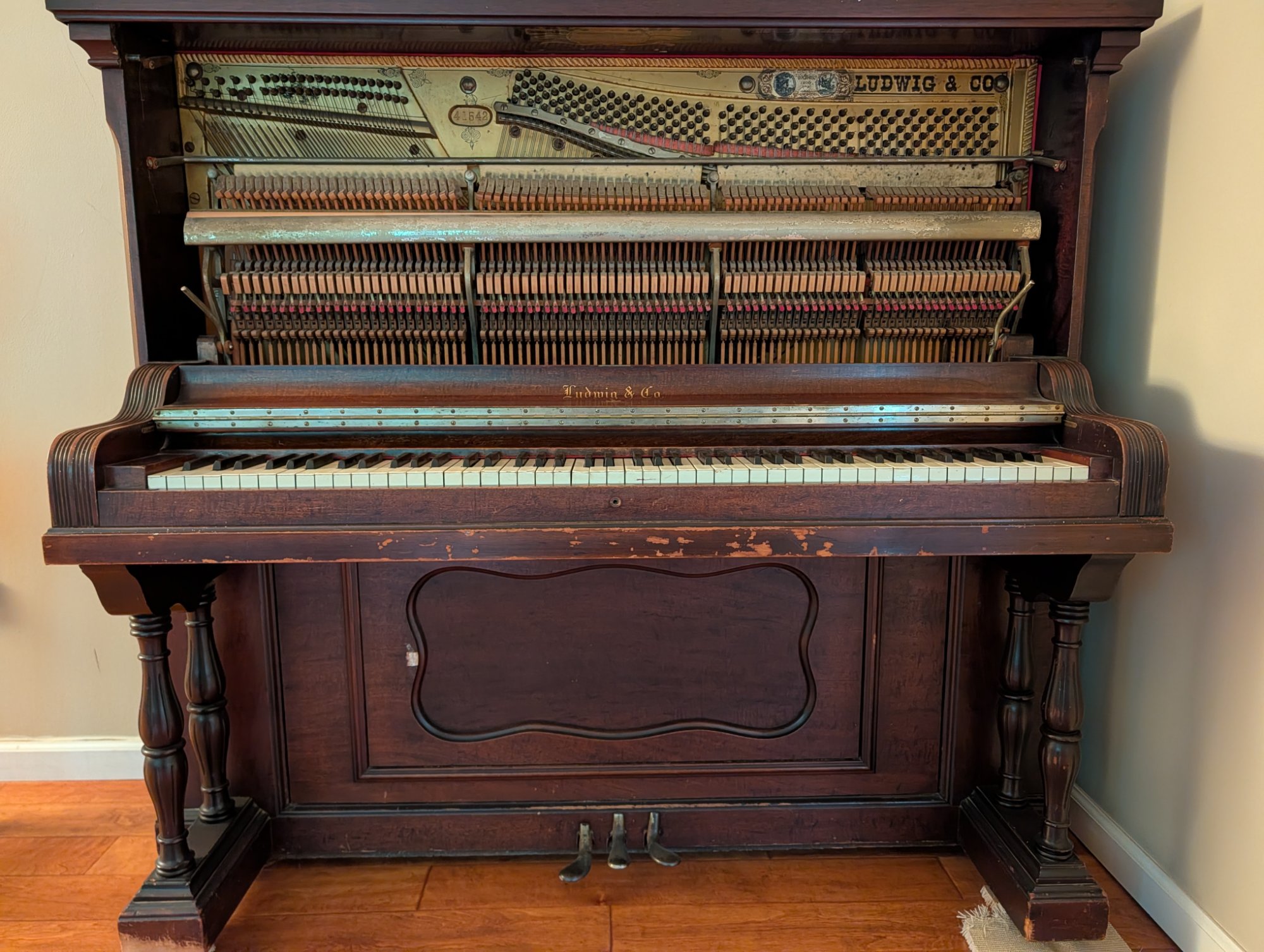 Antique Ludwig & Co. New York Upright Piano Victorian Era