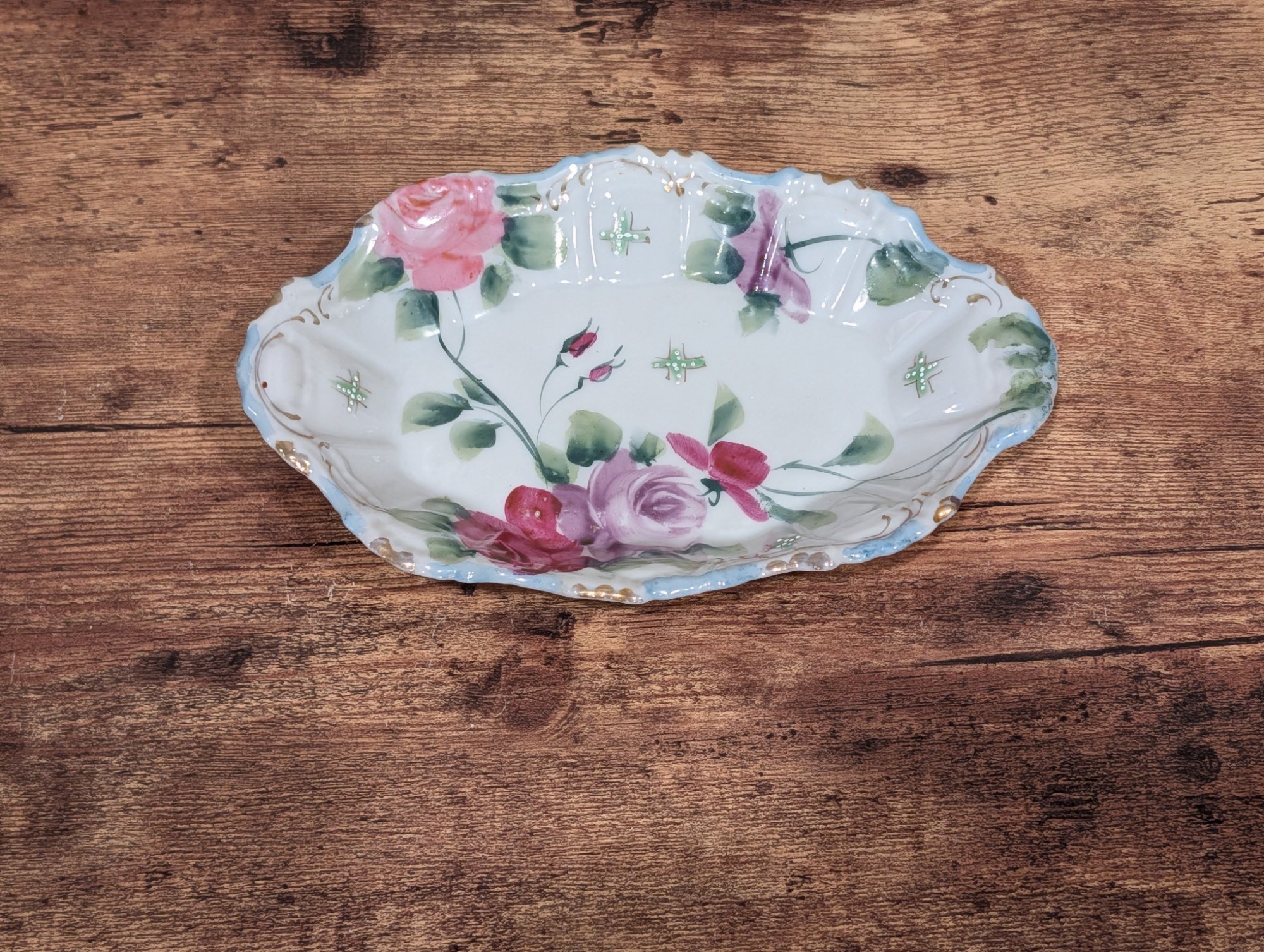 Hand Painted Made in Japan Porcelain Oval Dish, Rose Floral