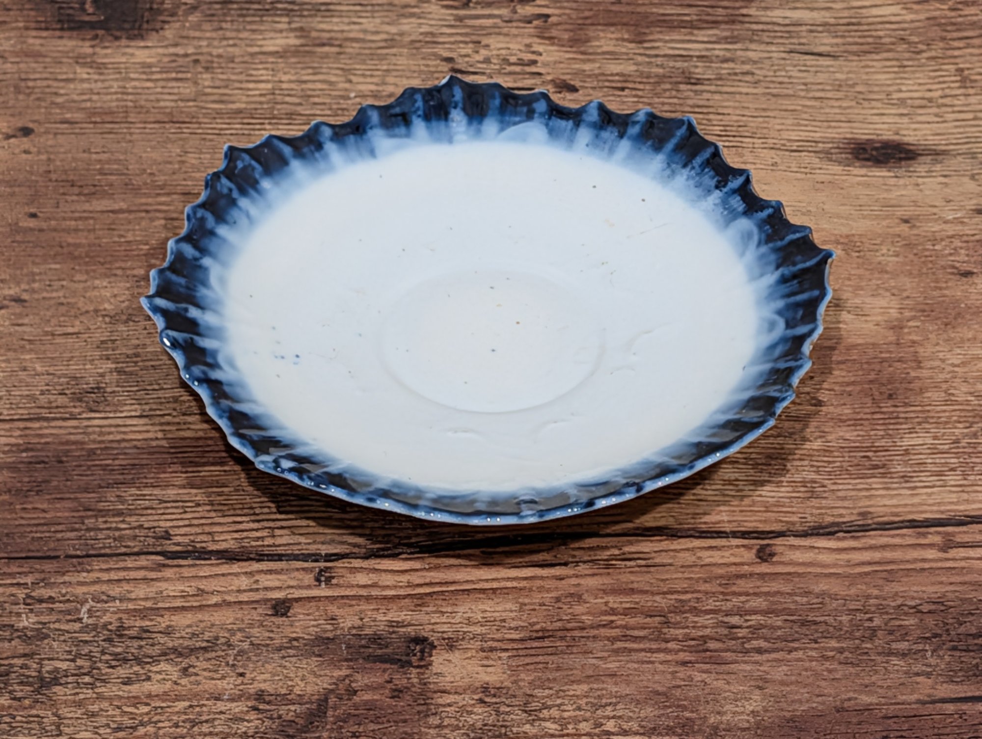 Antique Flow Blue Scalloped Edge Ceramic Plate, 8in