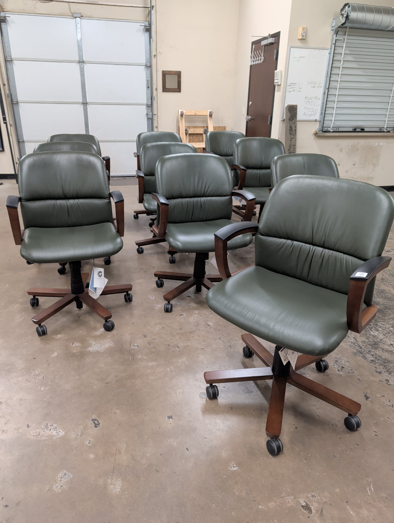National Office Furniture Green Leather Boardroom Chairs Set of 10
