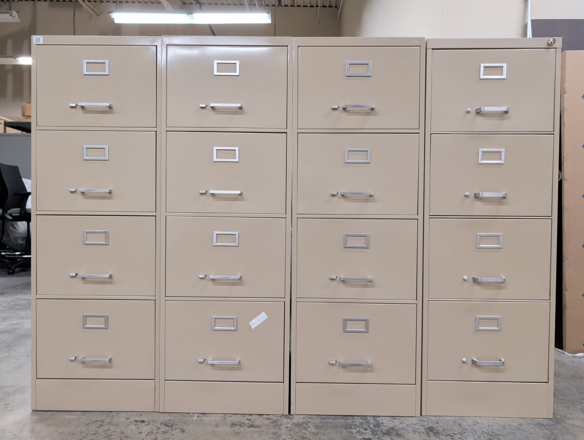 Set of 4 Metal 4-Drawer Vertical Filing Cabinets Legal Size Tan
