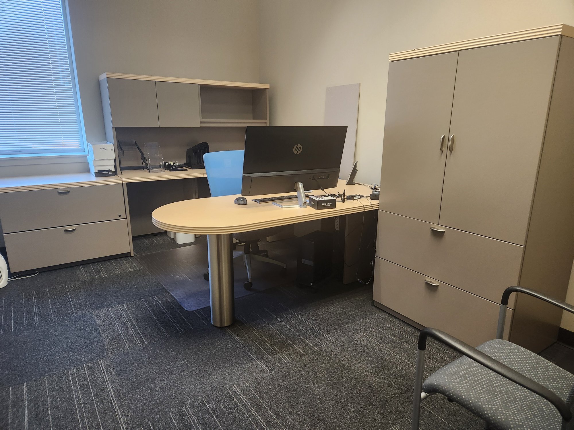 Commercial U-Shape Office Desk Set w/ File Cabinet & Storage 96x100"