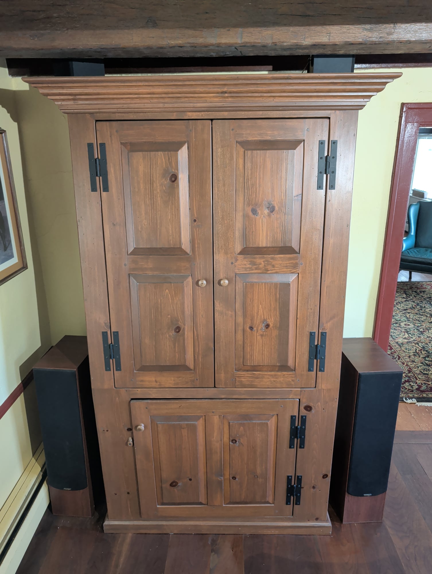 Rustic Pine Knotty Wood Armoire Entertainment Center Cabinet