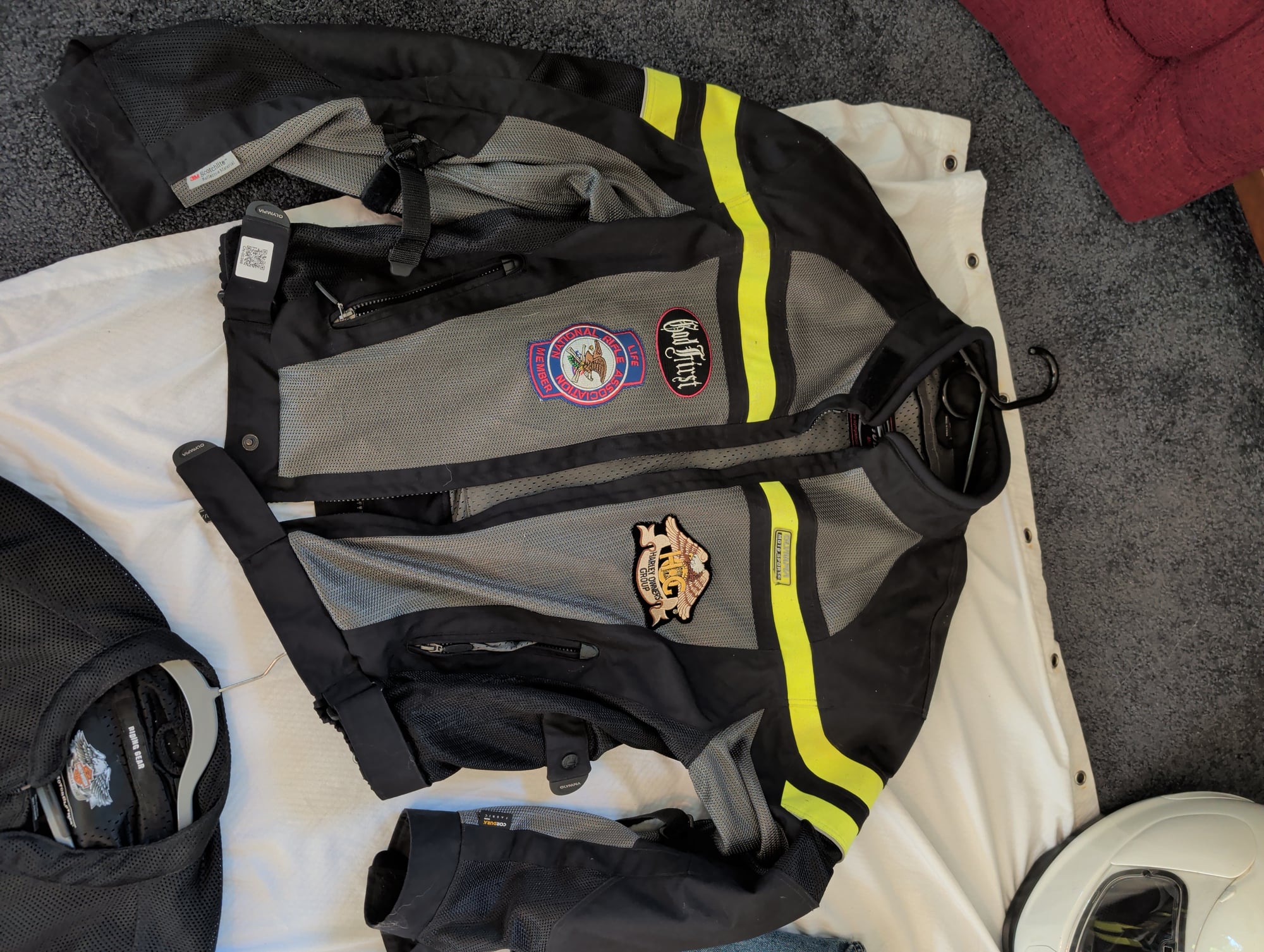 Olympia Moto Sports Mesh Motorcycle Jacket Size L Hi-Viz Patches