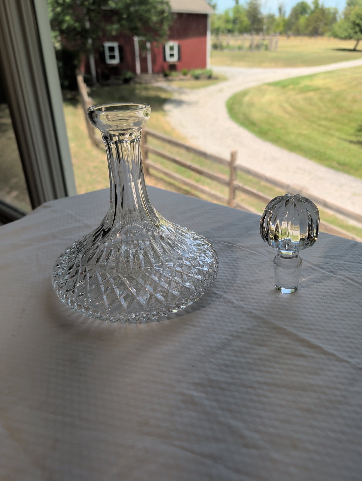 Crystal Ship's Decanter with Stopper Diamond Cut Pattern