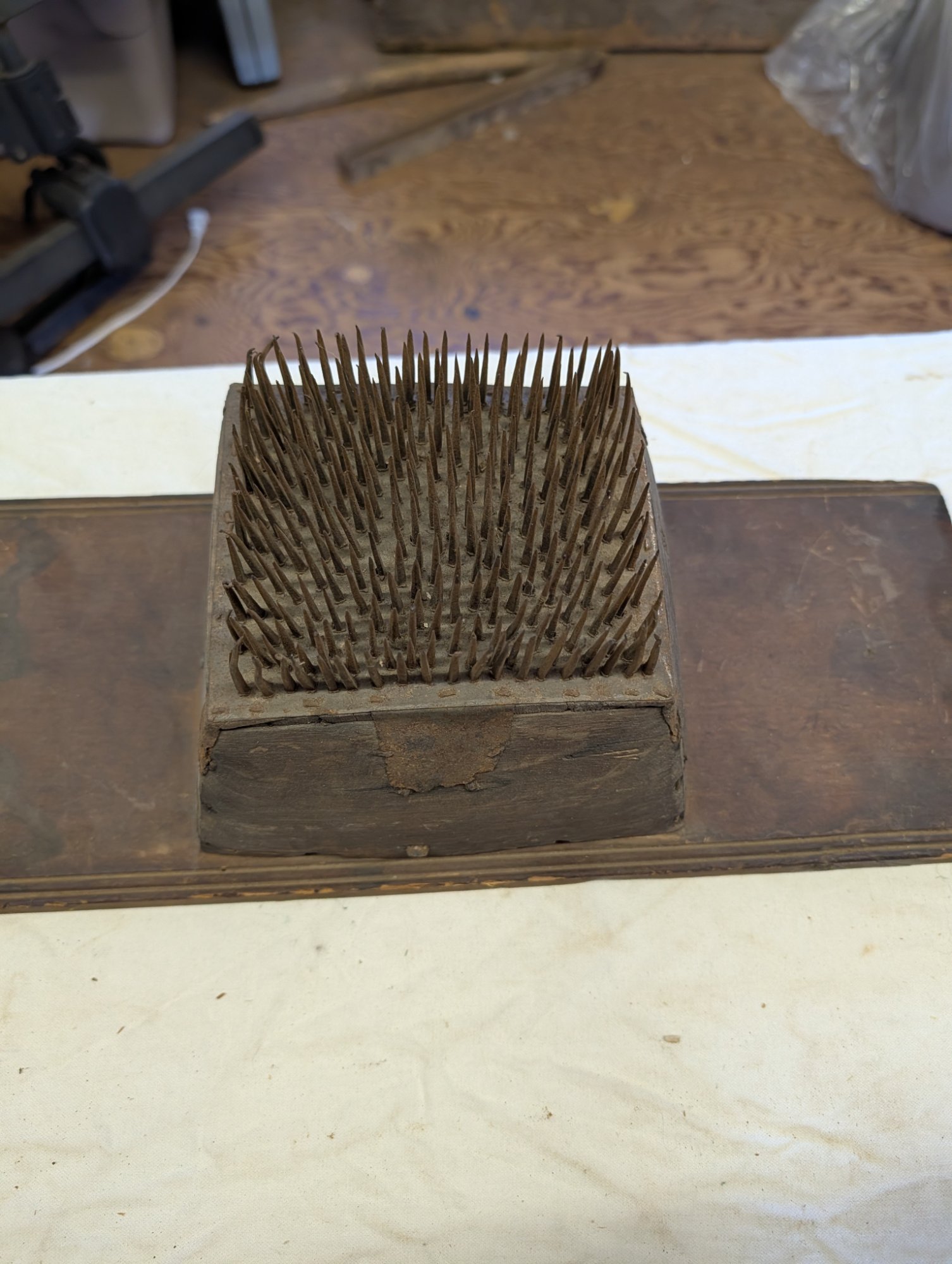 Antique Wood & Iron Cotton/Wool Card Hand Carder Tool Pair