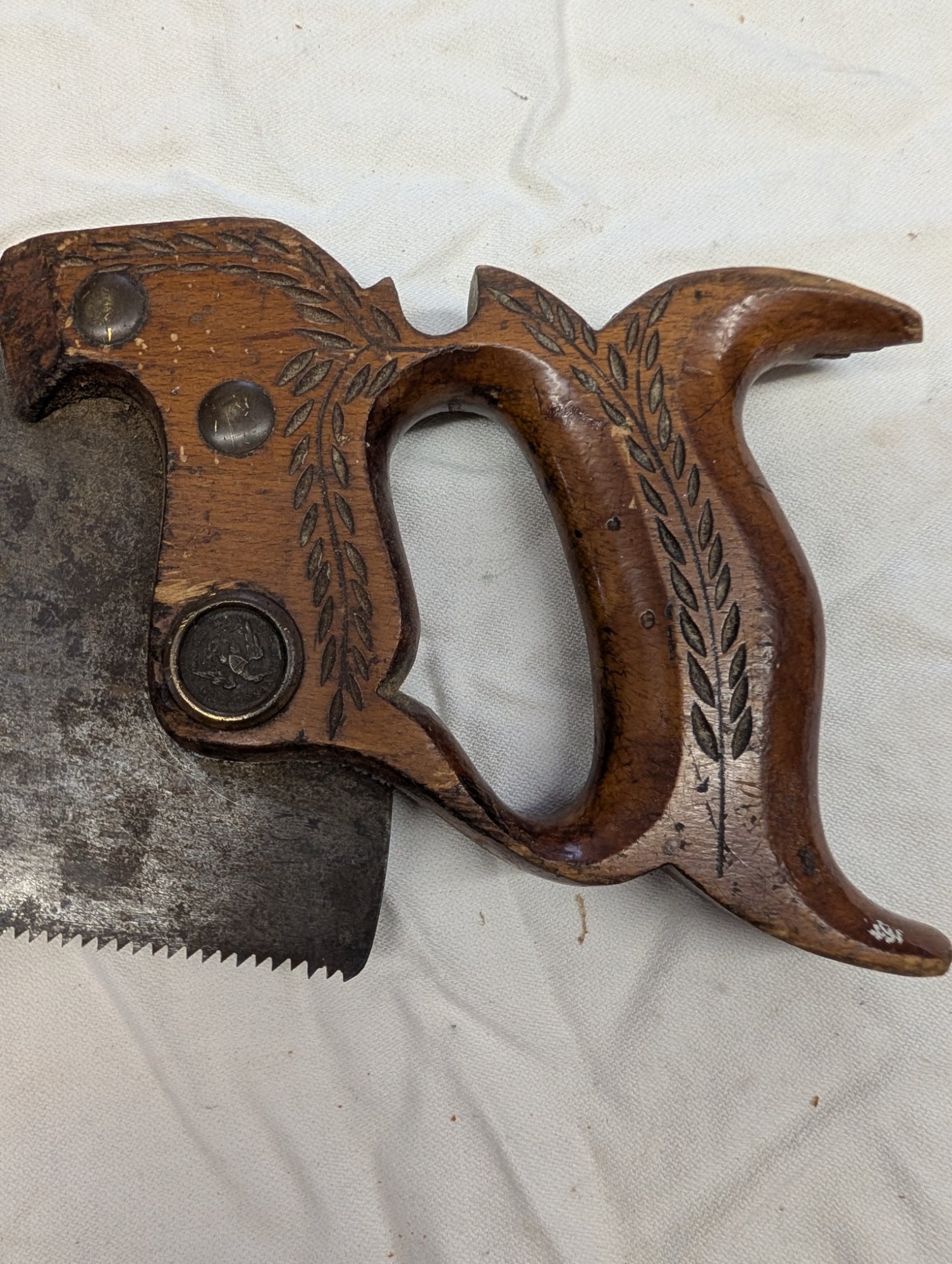 Antique Simonds Hand Saw Carved Wheat Handle 26" Panel Saw