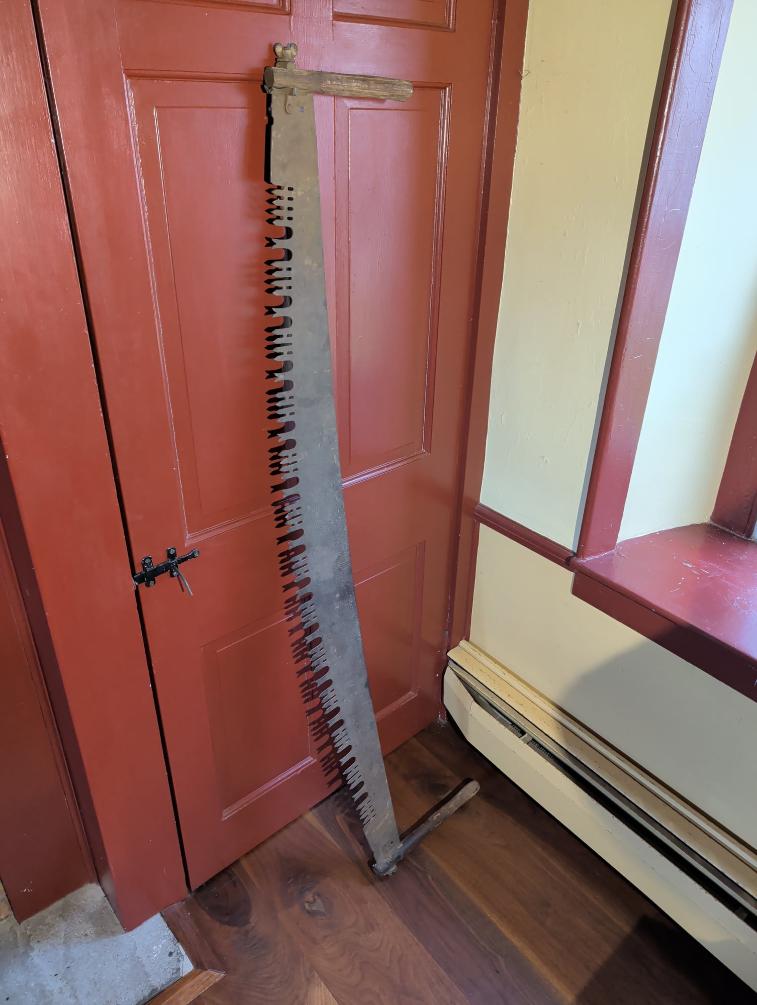 Antique Two-Man Crosscut Saw ~5ft Blade Wood Handle Primitive Tool