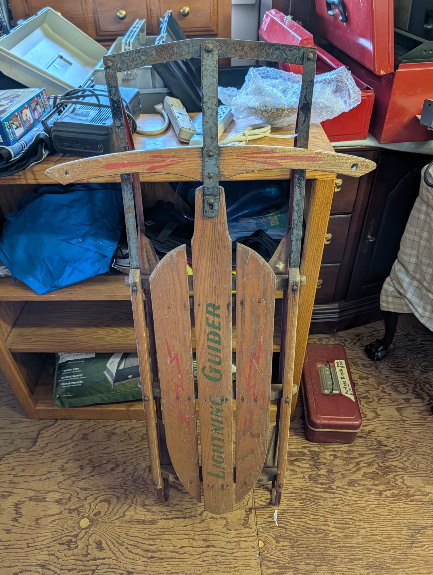 Vintage Lightning Guider Wooden Snow Sled w/ Metal Runners