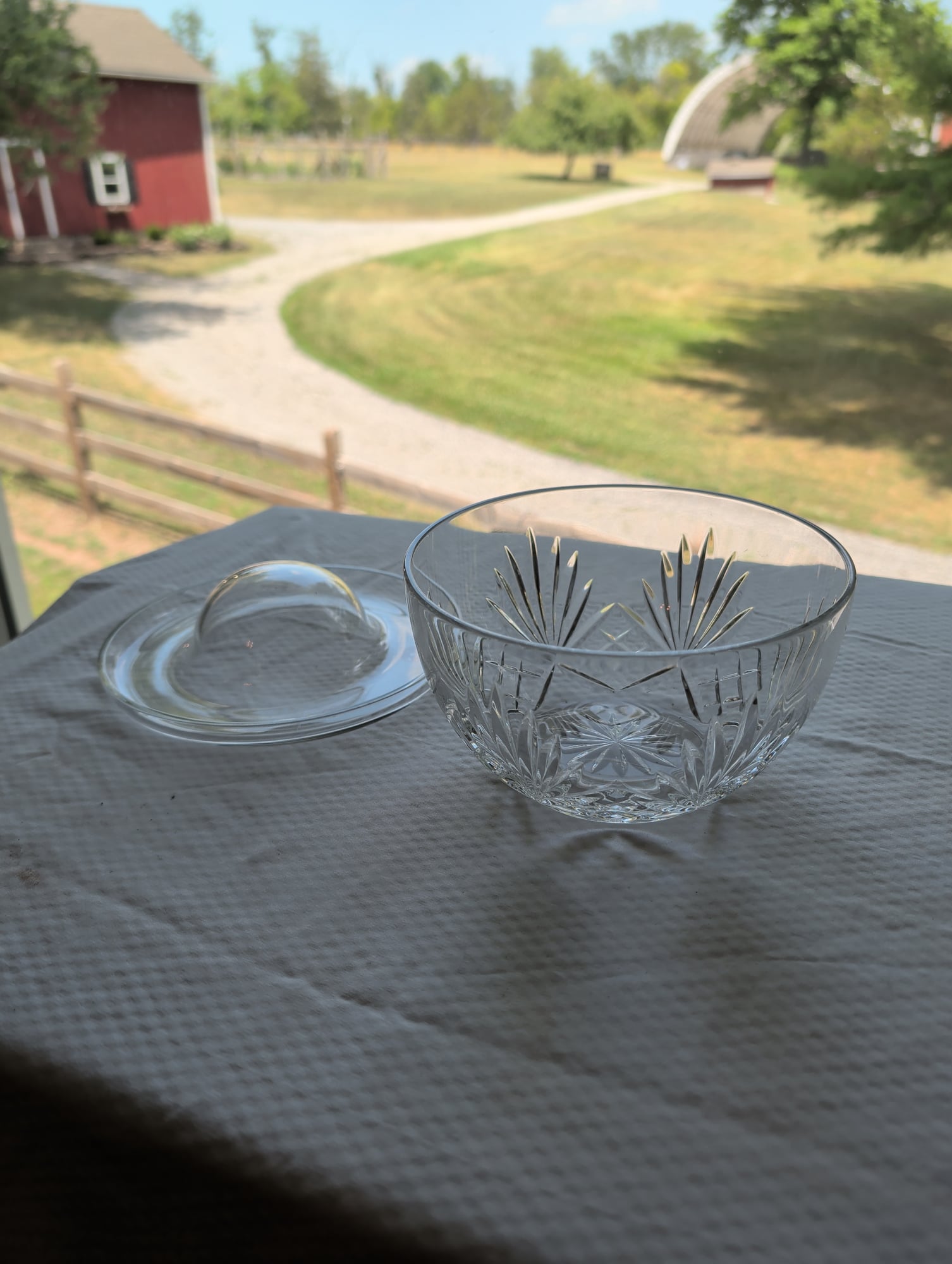 Crystal Cut Glass Bowl with Lid Cover - Star & Fan Pattern