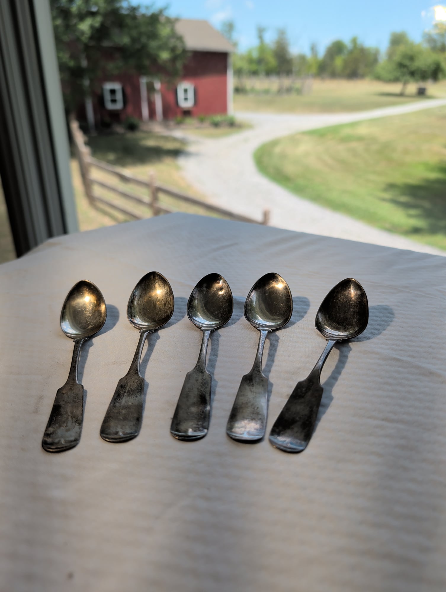 Antique Set of 5 Fiddle Pattern Silver Spoons Spence Newark NJ