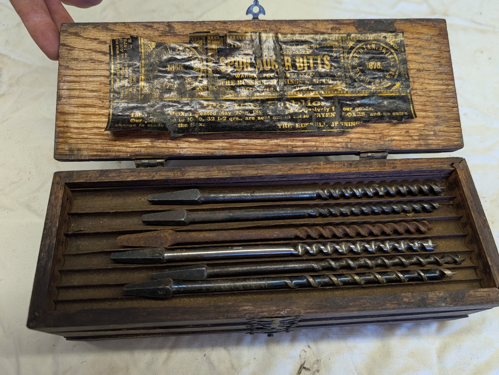 Antique Russell Jennings Spur Auger Bit Set in Original Wood Box c.1878