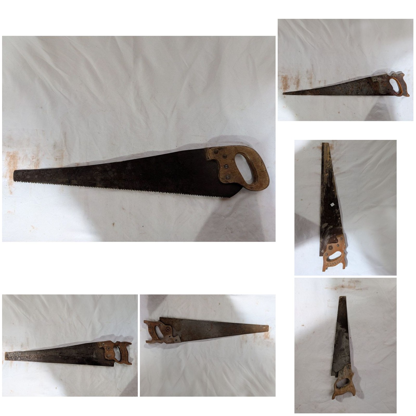 Lot of 6 Antique Hand Saws Wood Handle 26 in Crosscut Blade Rustic Farmhouse Dec