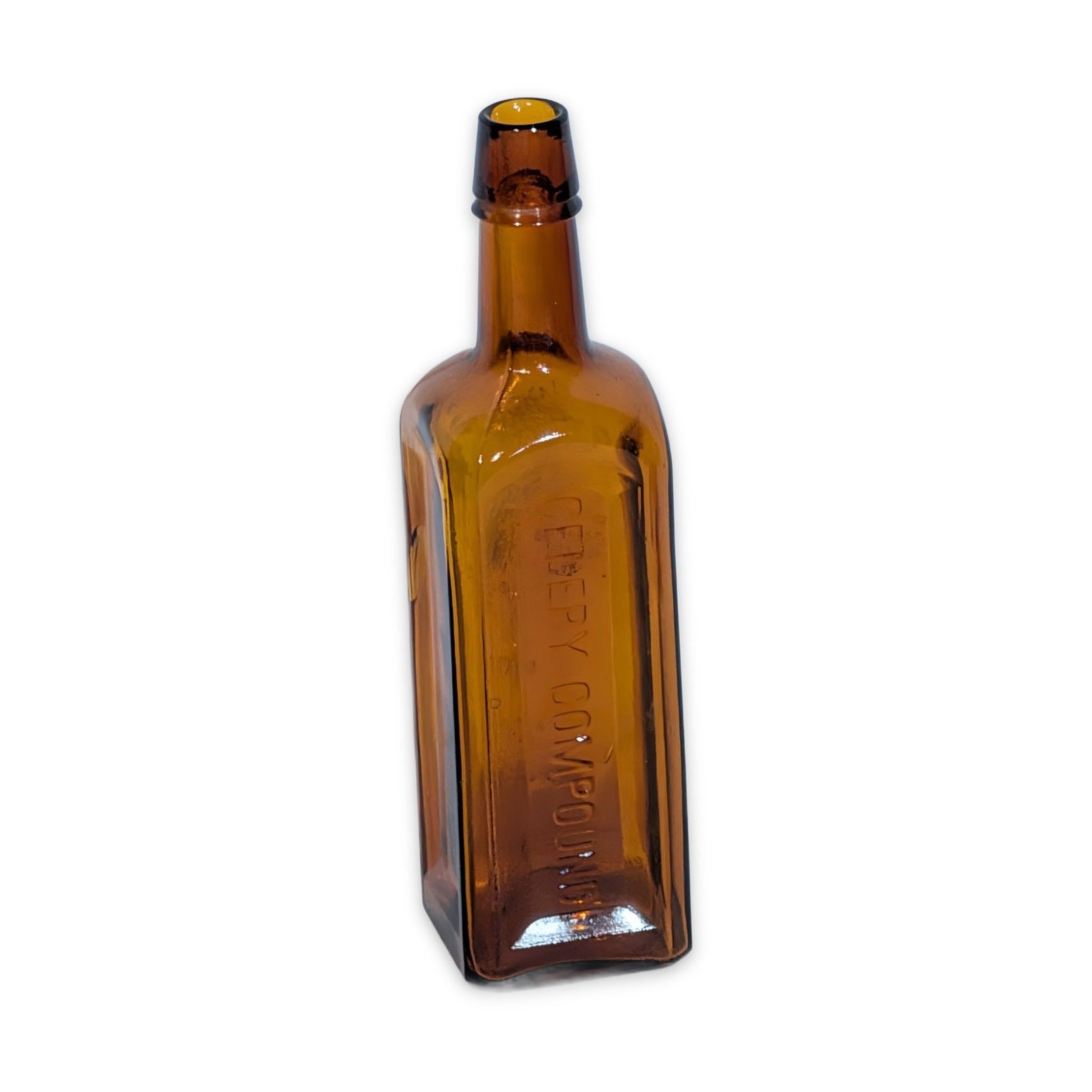 Antique Paine's Amber Glass Embossed Medicine Bottle, Pontil Base