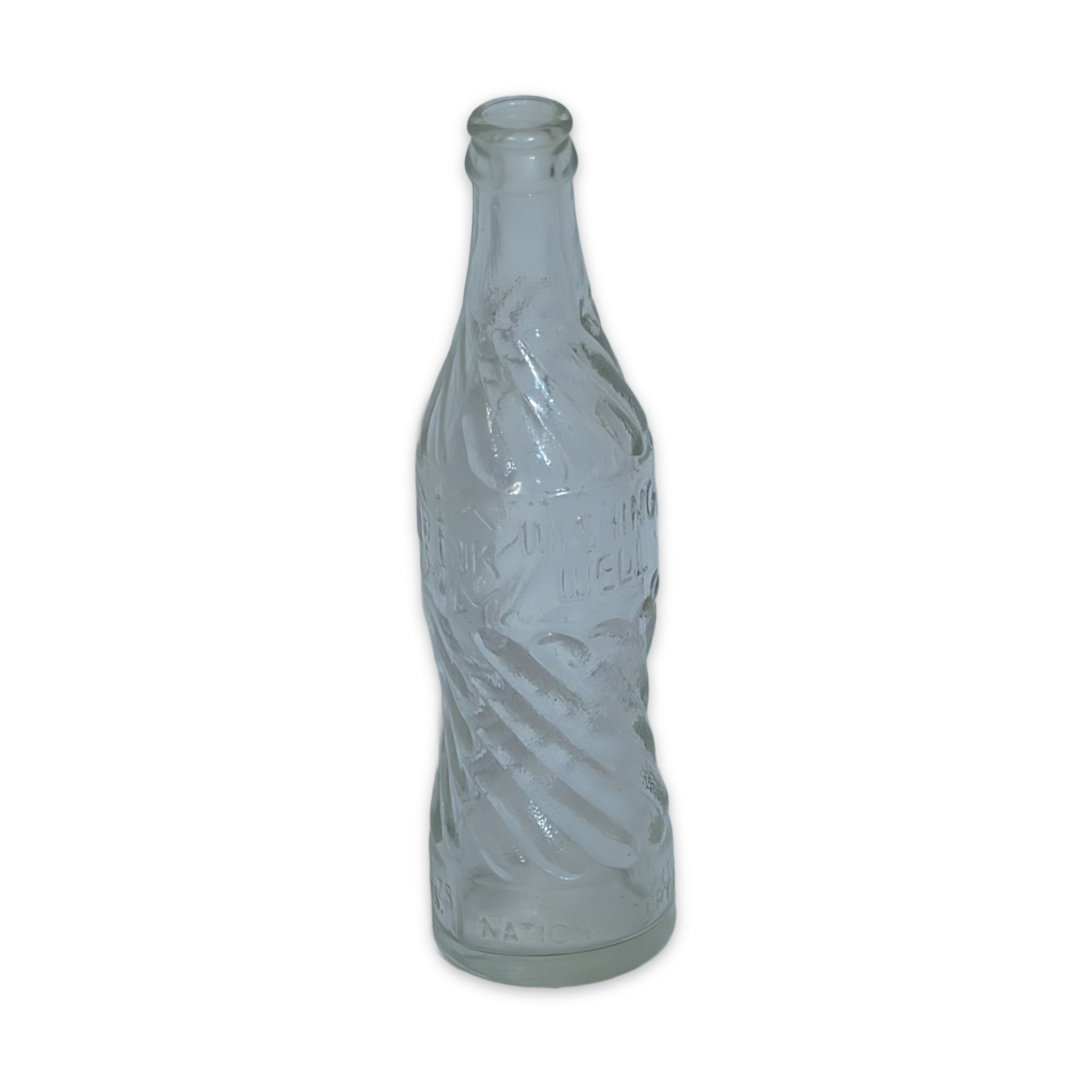 Vintage National Dry embossed clear glass soda bottle swirl