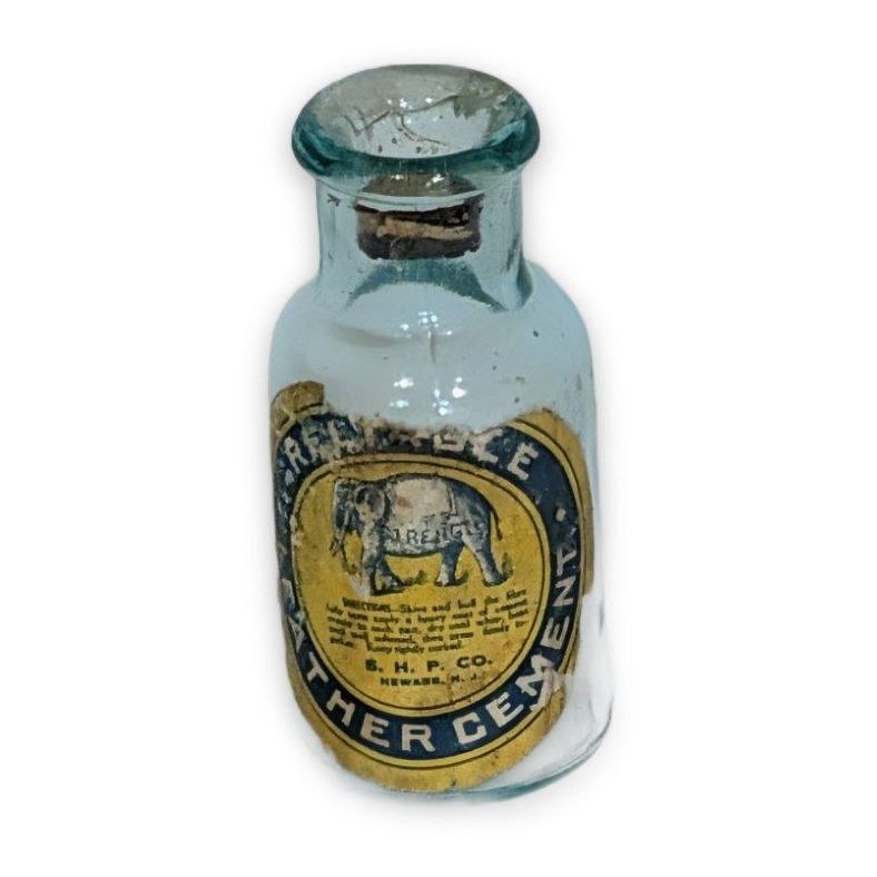 S.H.P. Co. Elephant Brand Leather Cement Antique Aqua Glass Bottle Newark NJ Cor