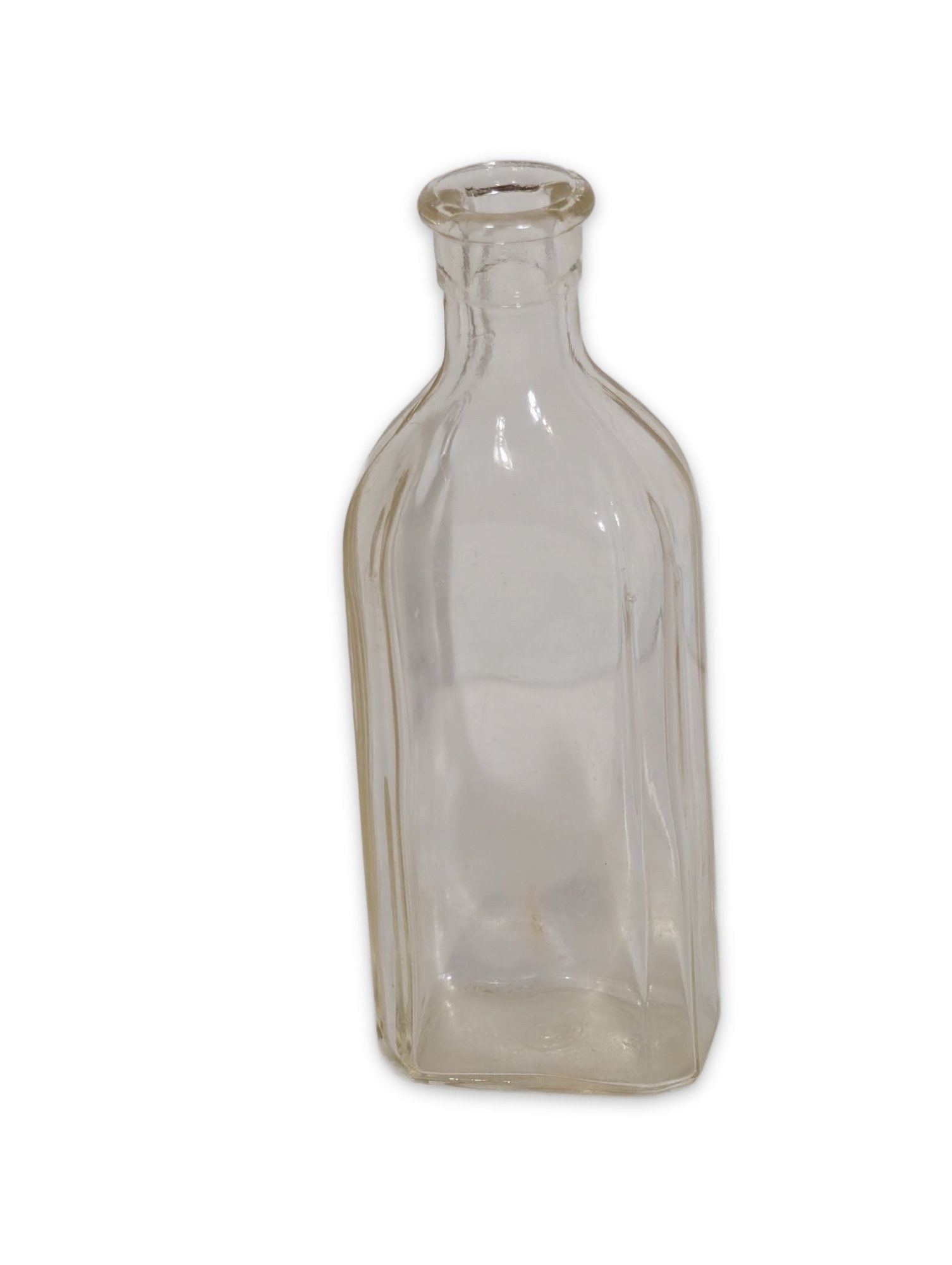Antique Clear Glass Medicine Apothecary Bottle, Rolled Lip, 5in