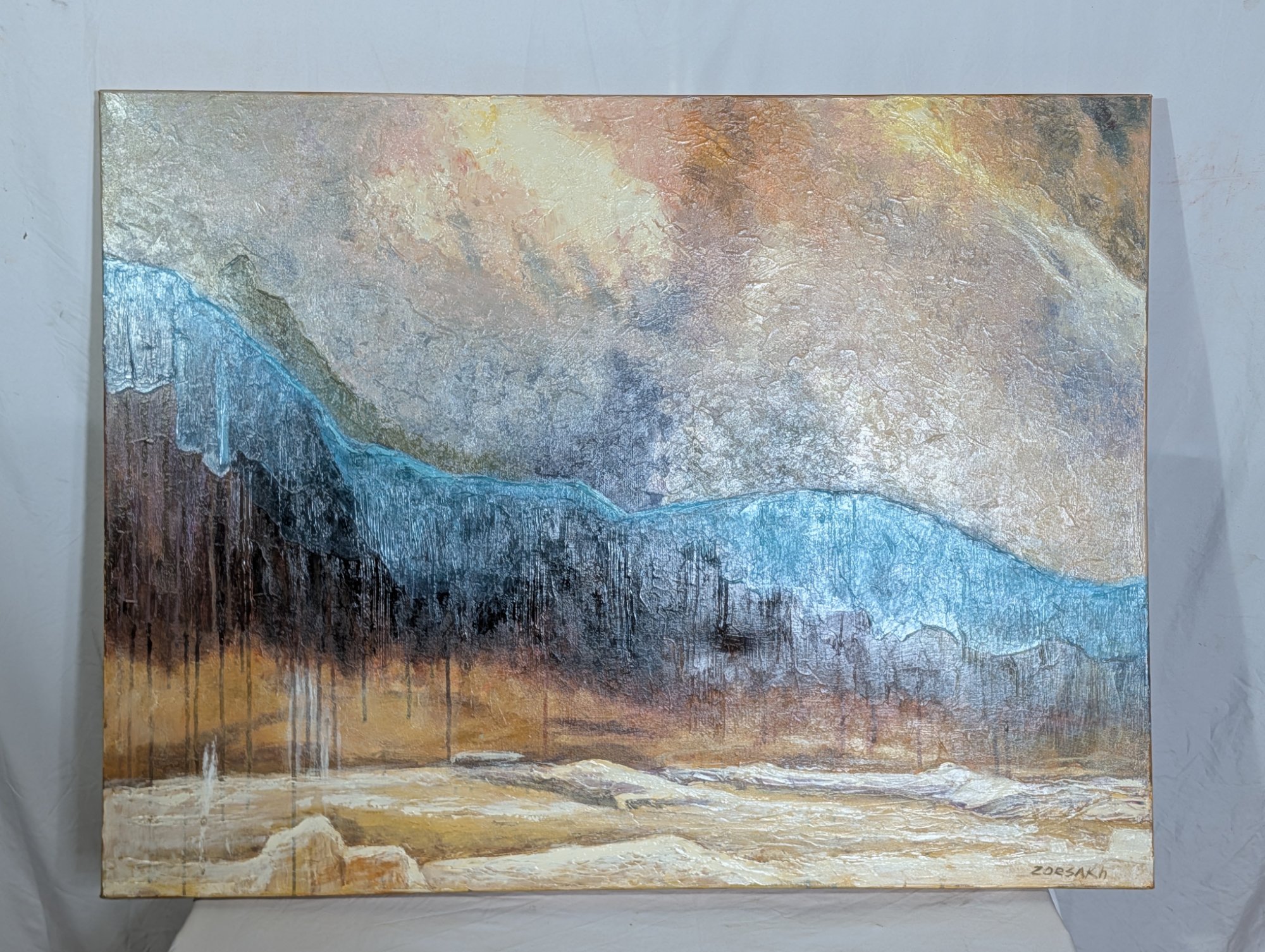 Zorsakh Signed Original Abstract Mountain Landscape Painting on Canvas 36x28
