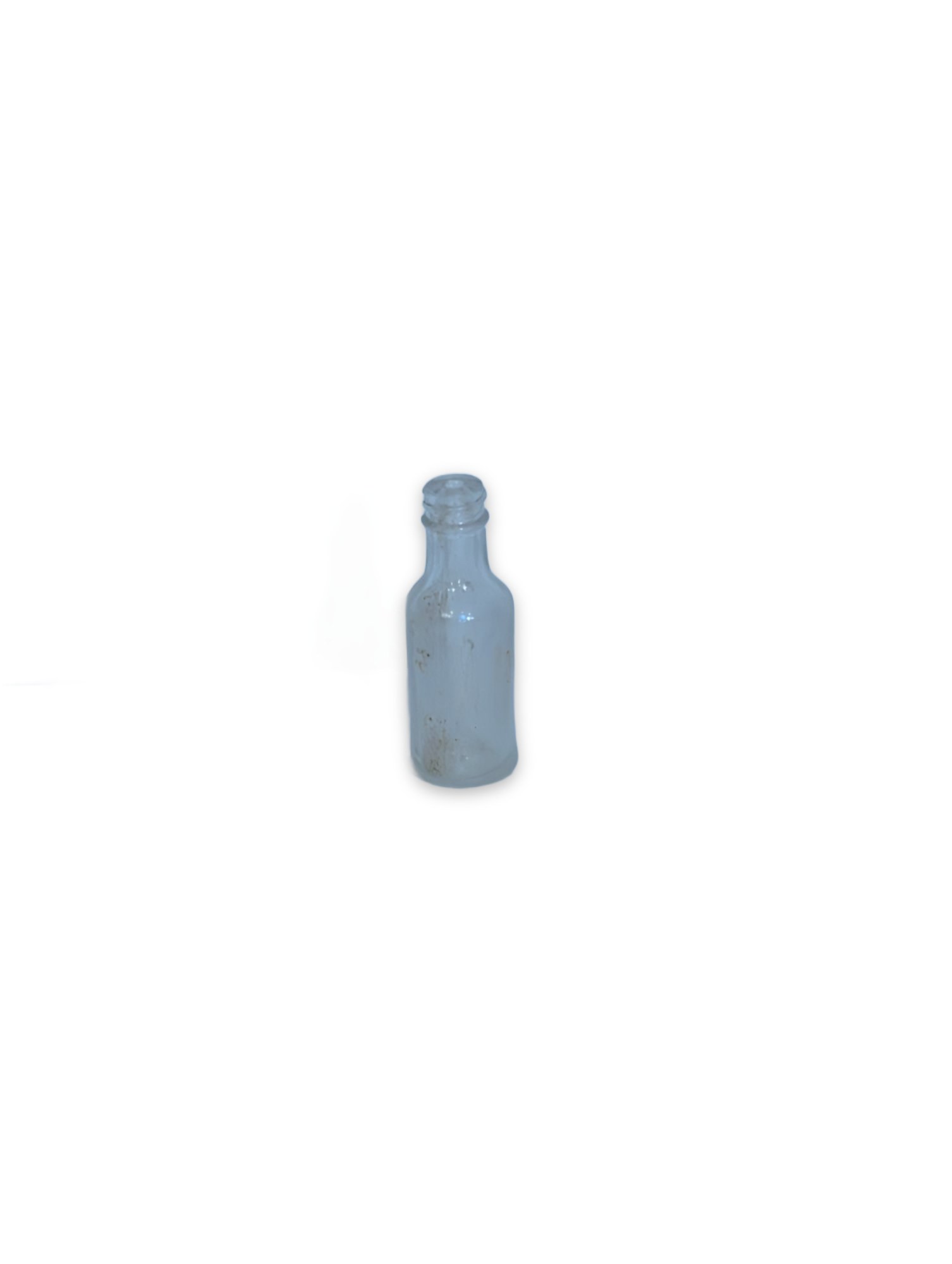 Antique Miniature Clear Glass Bottle, Embossed Base, Screw Top