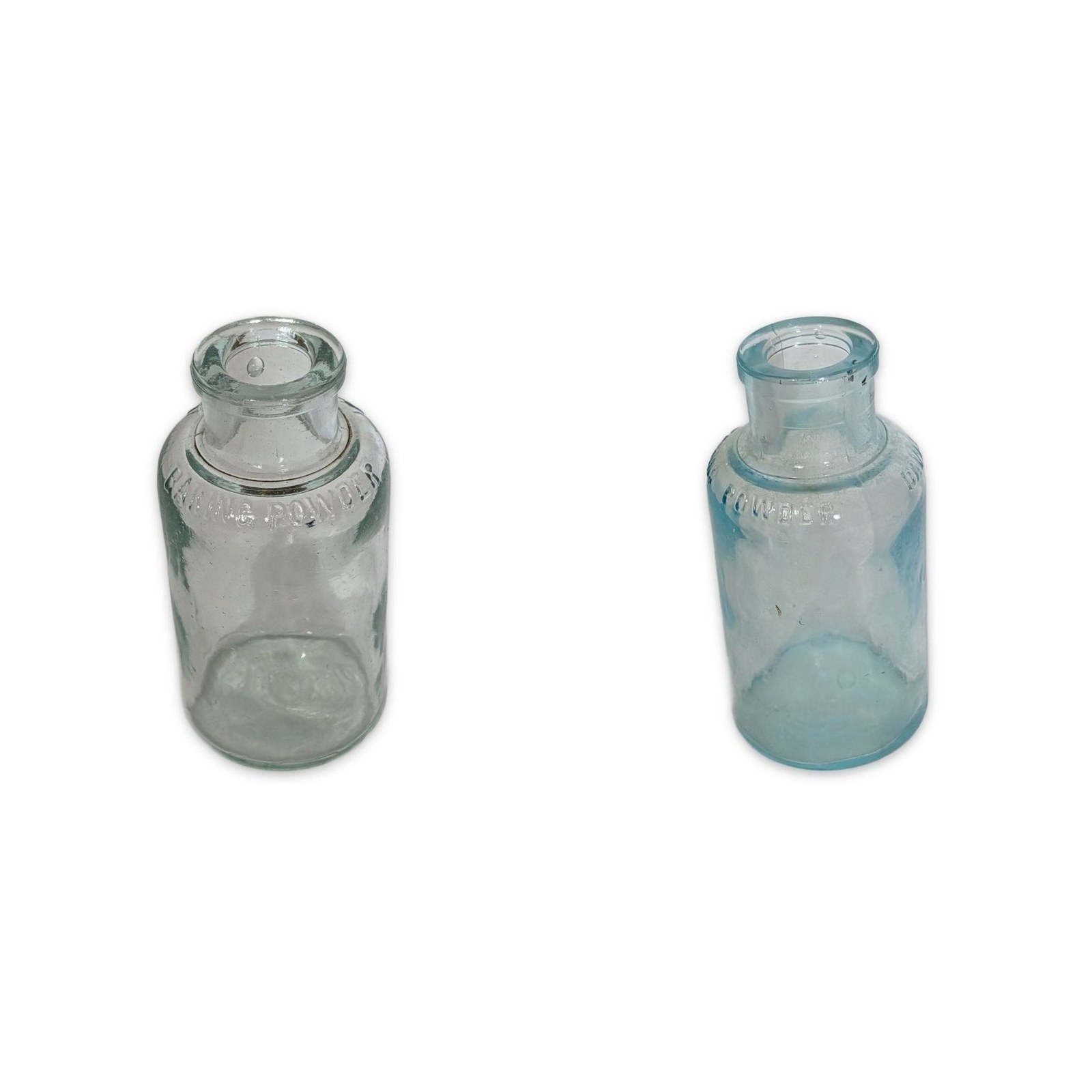 Davis Baking Powder Antique Embossed Aqua Glass Bottles Lot of 2