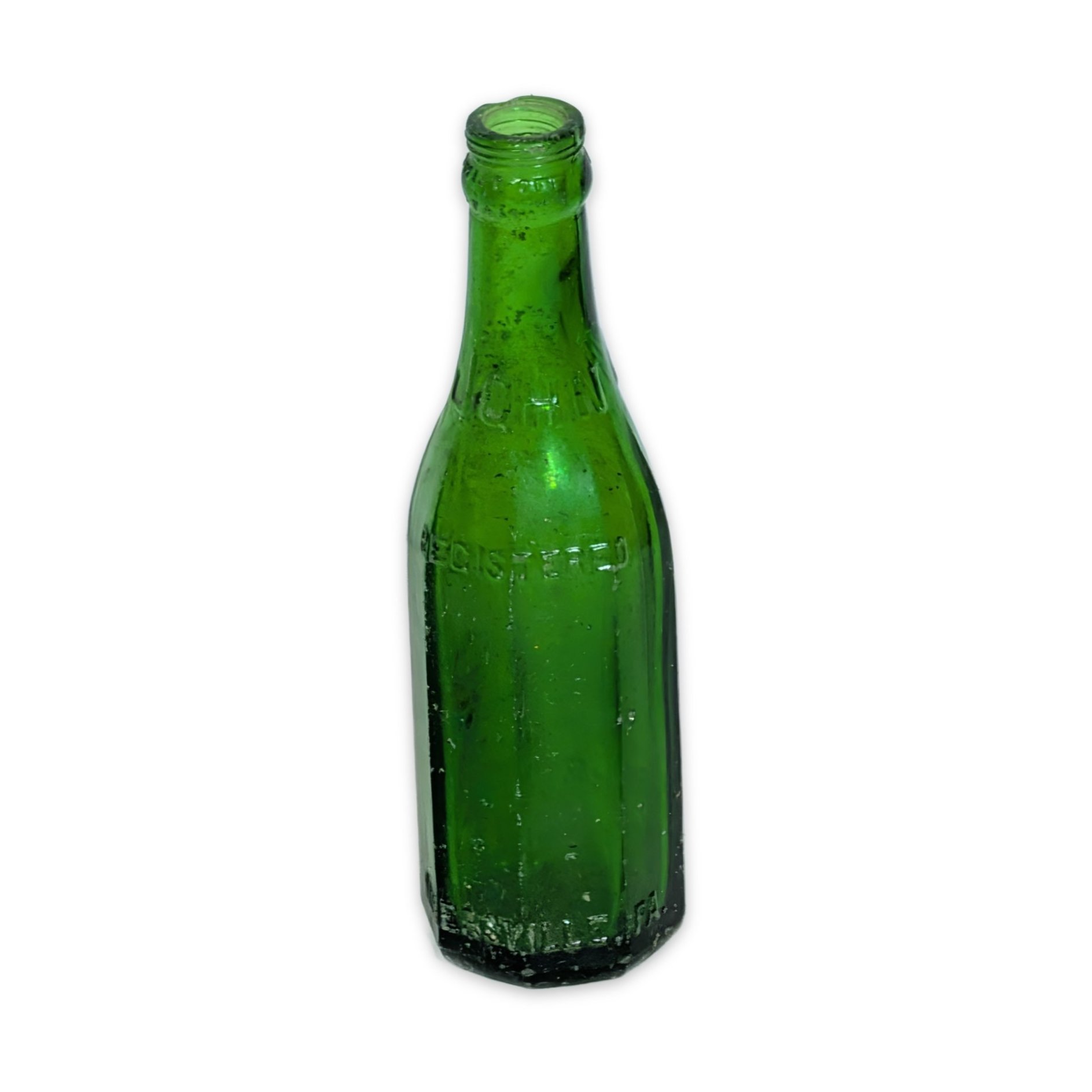 Antique Embossed Green Glass Soda Bottle - Meyersville PA