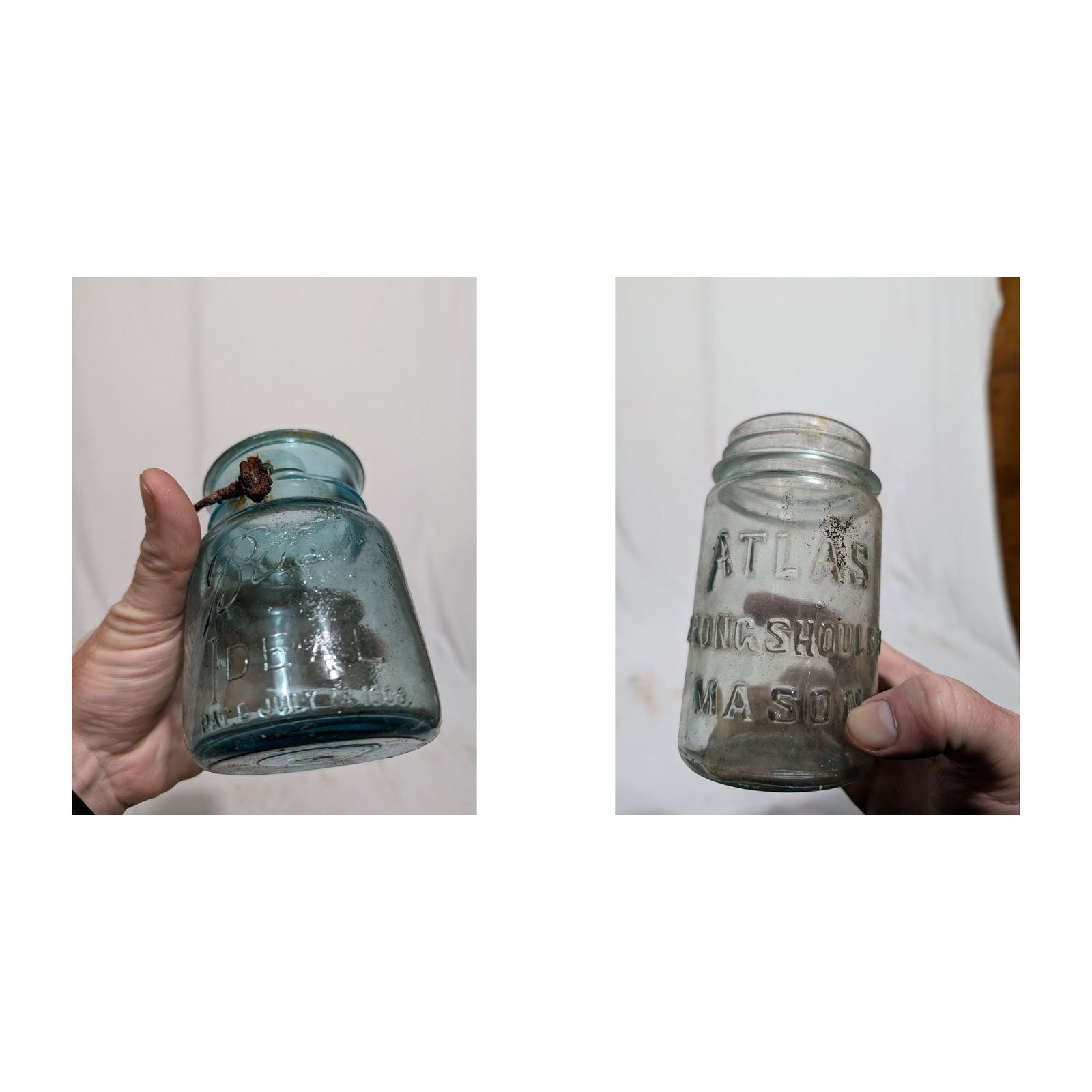 Atlas Strong Shoulder Ball Ideal Aqua Glass Vintage Canning Jar Lot 2 Pint