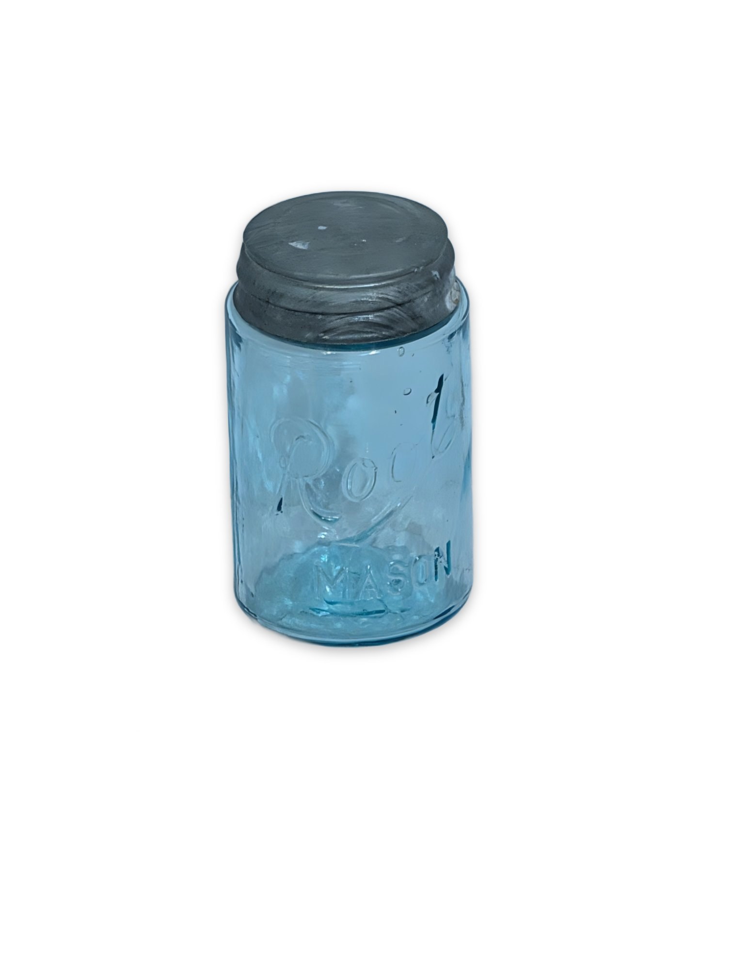 Antique Root Mason Jar Aqua Blue Glass with Zinc Lid