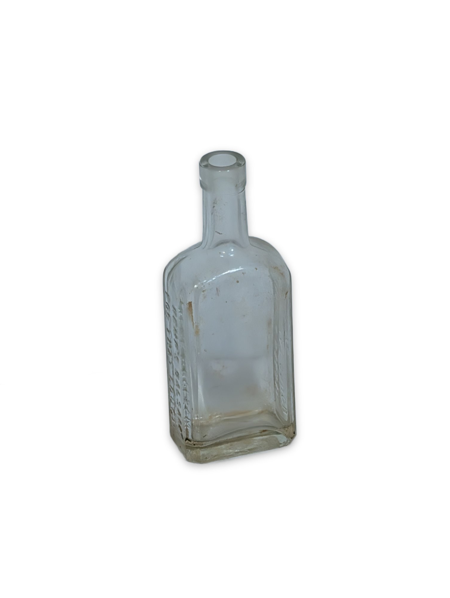 Antique Clear Glass Medicine Apothecary Bottle Embossed Sides