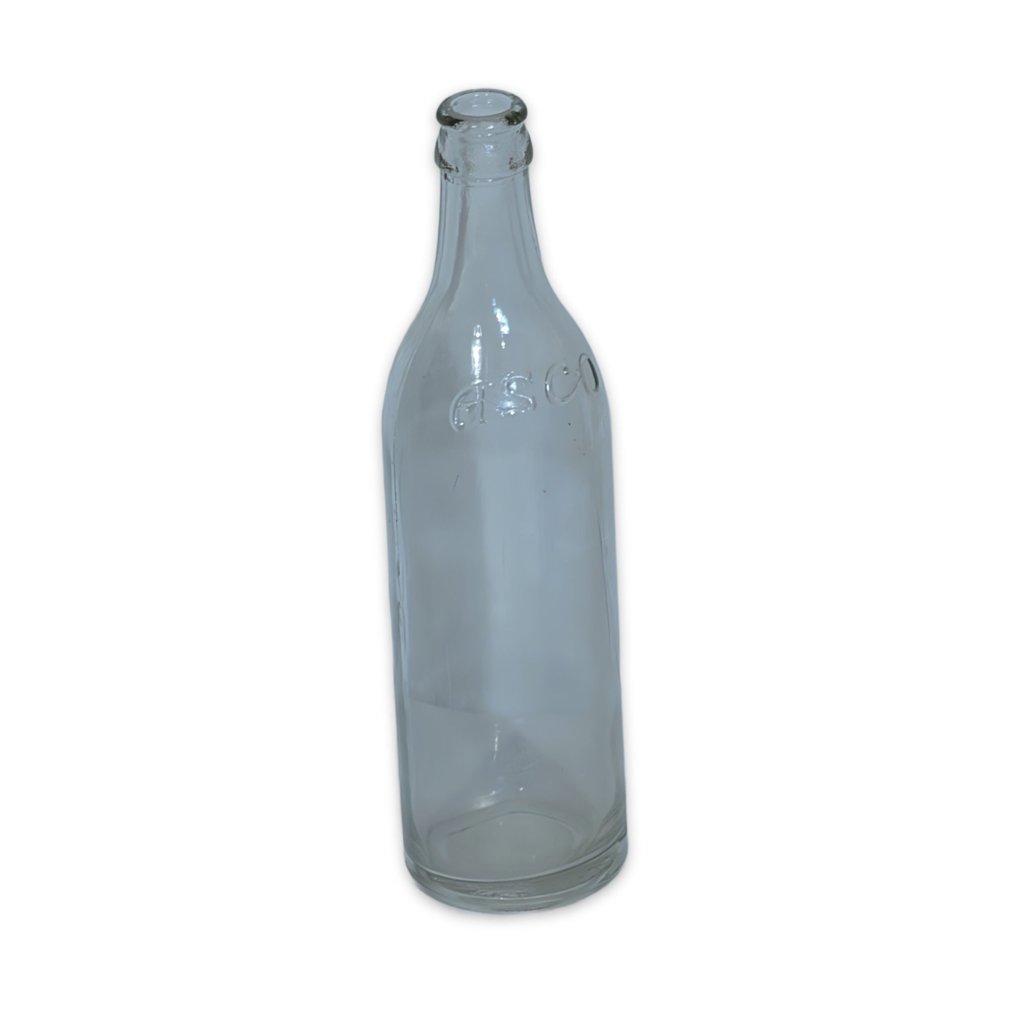 Vintage Clear Glass Embossed Bottle - Script Lettering, Registered