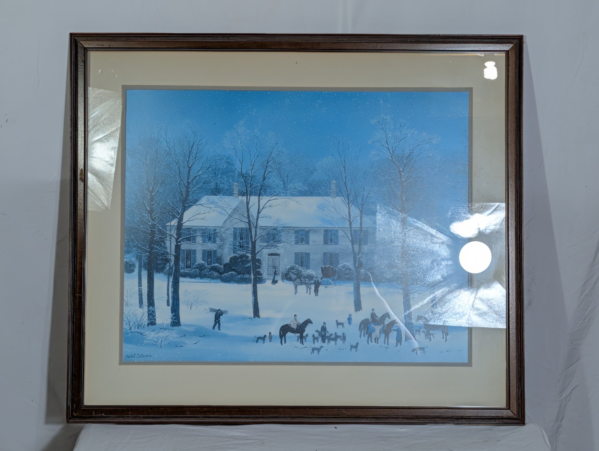 Michel Delacroix Winter Hunt Scene Framed Print Double Matted Fox Hunt Snow