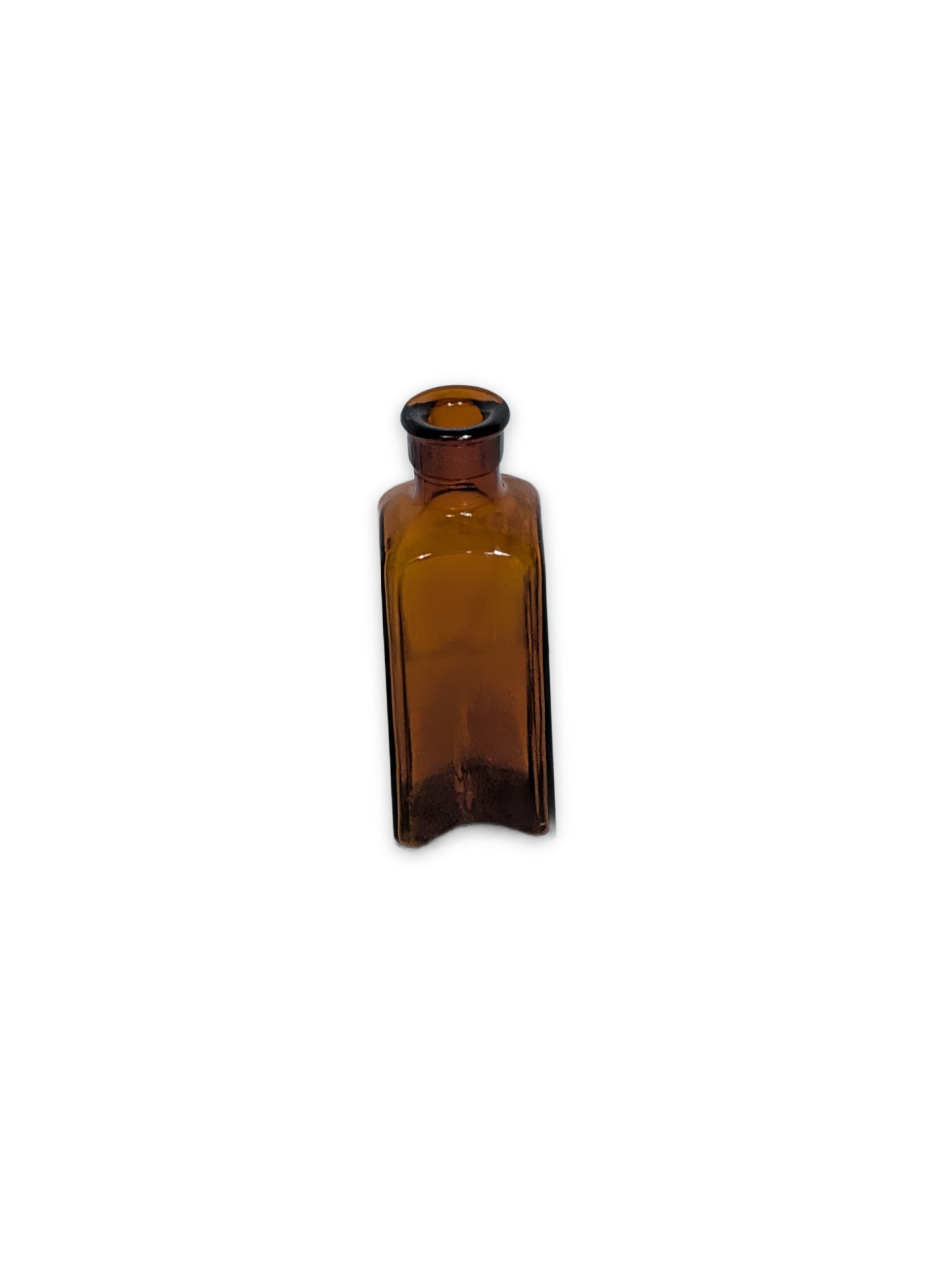 Antique Amber Glass Medicine Bottle Square Body Rolled Lip USA Mark