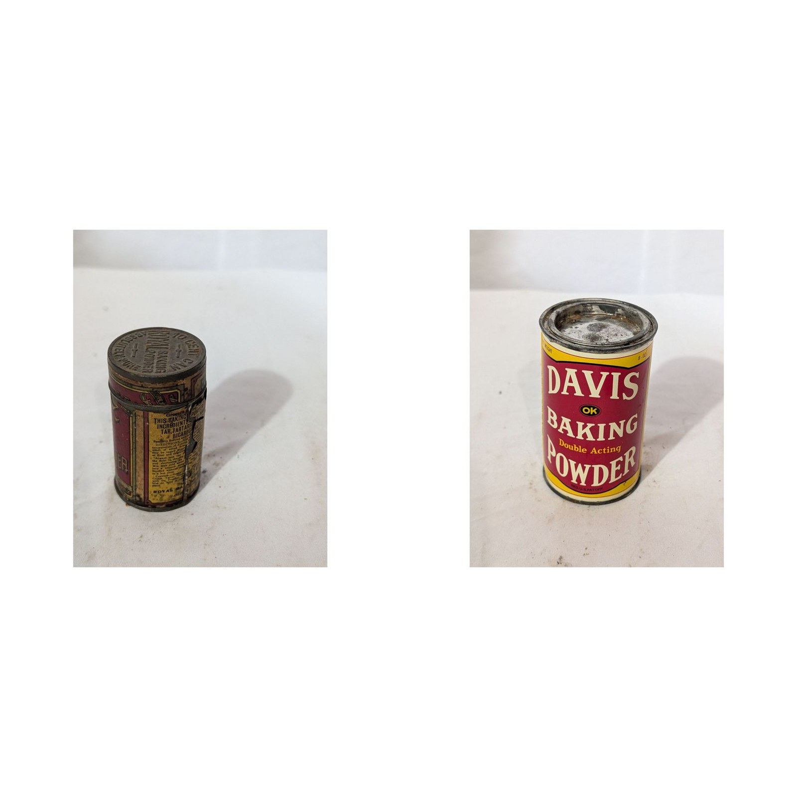 Lot 2 Vintage Baking Powder Tins Davis Royal Antique Advertising Tin Can