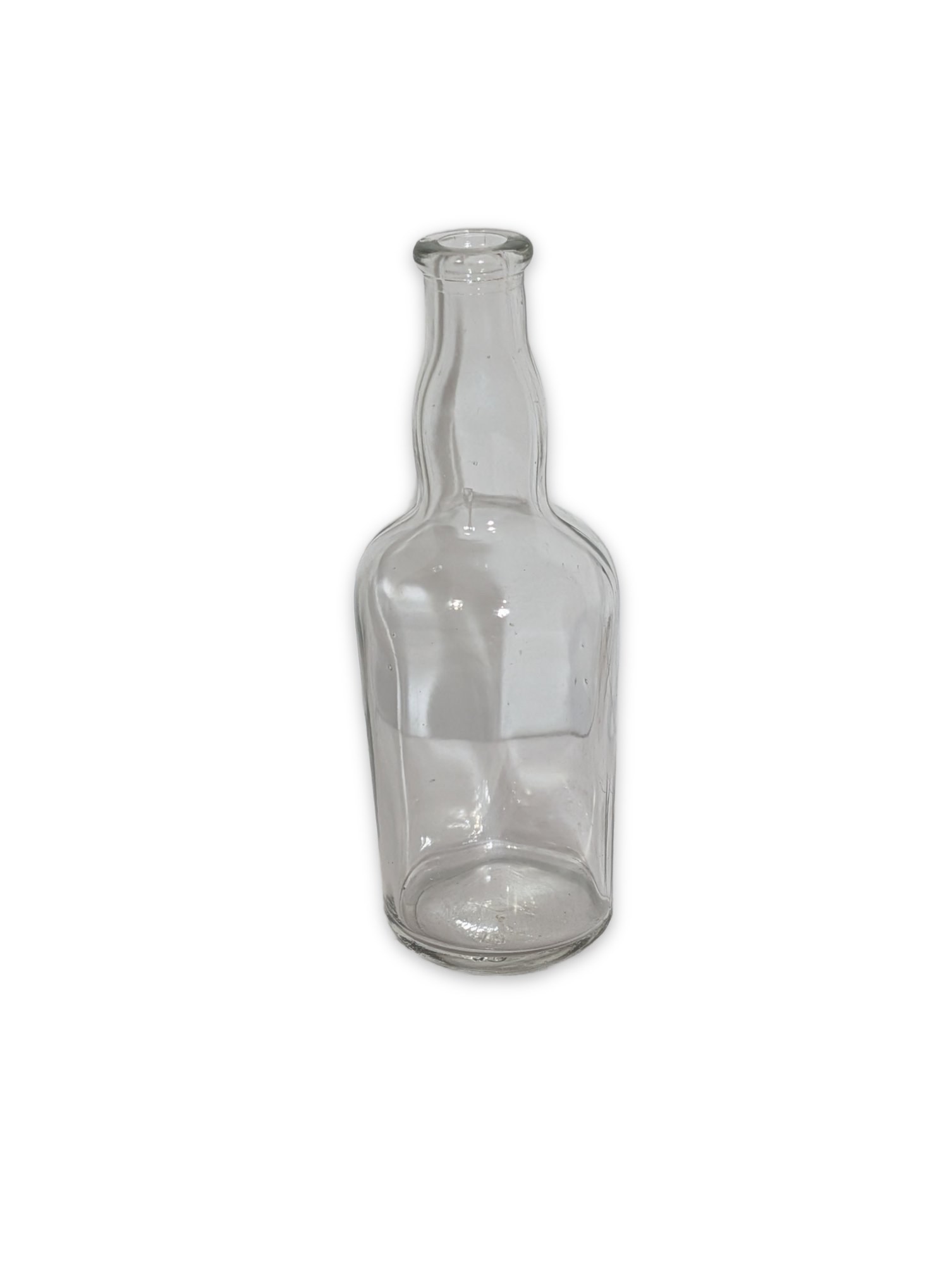 Antique Clear Glass Bottle Flask Shape Rolled Lip No Markings