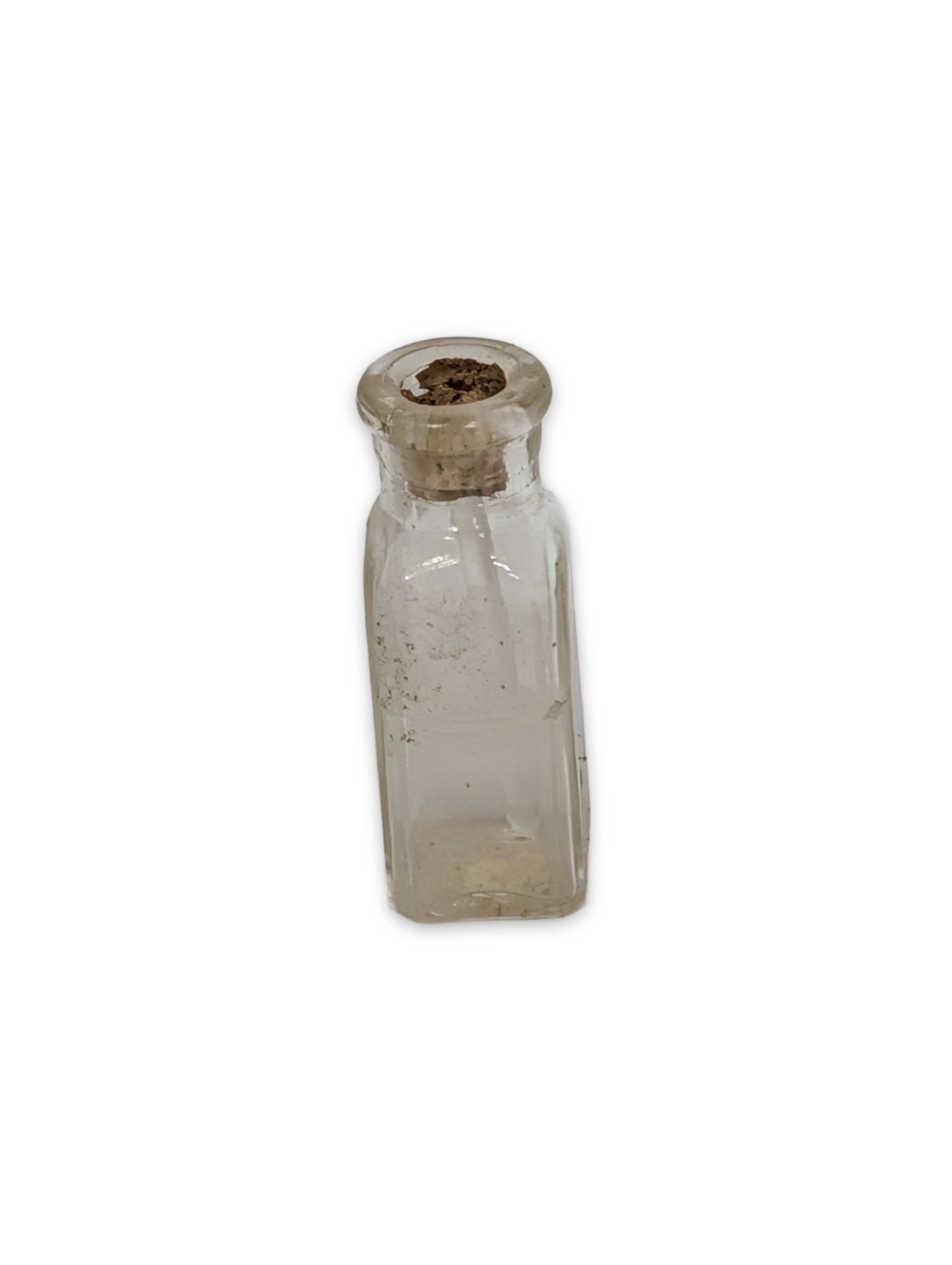 Antique Miniature Clear Glass Bottle with Cork Stopper, circa 1880-1920