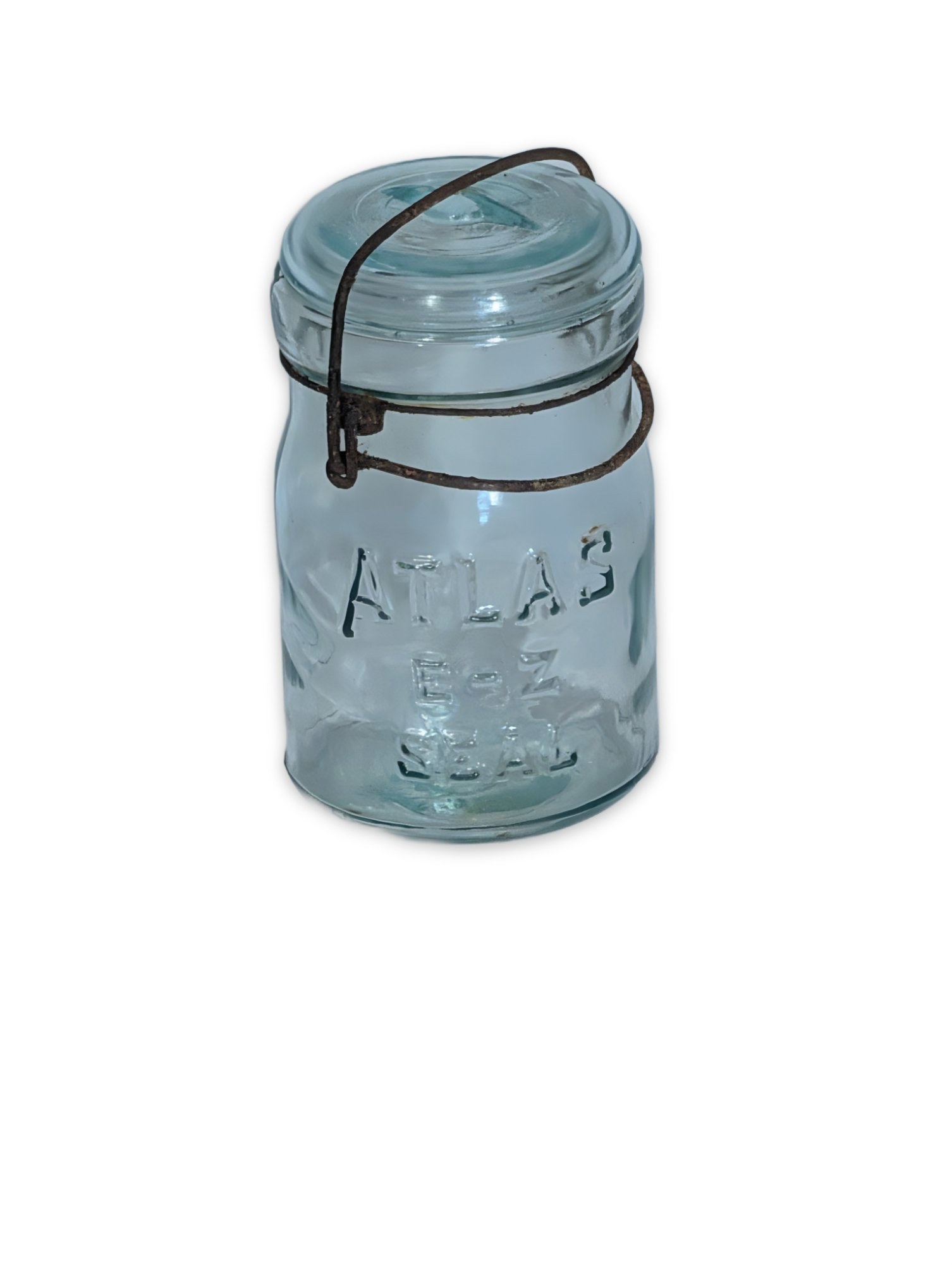 Vintage Atlas E-Z Seal Aqua Blue Glass Mason Jar with Wire Bail Lid