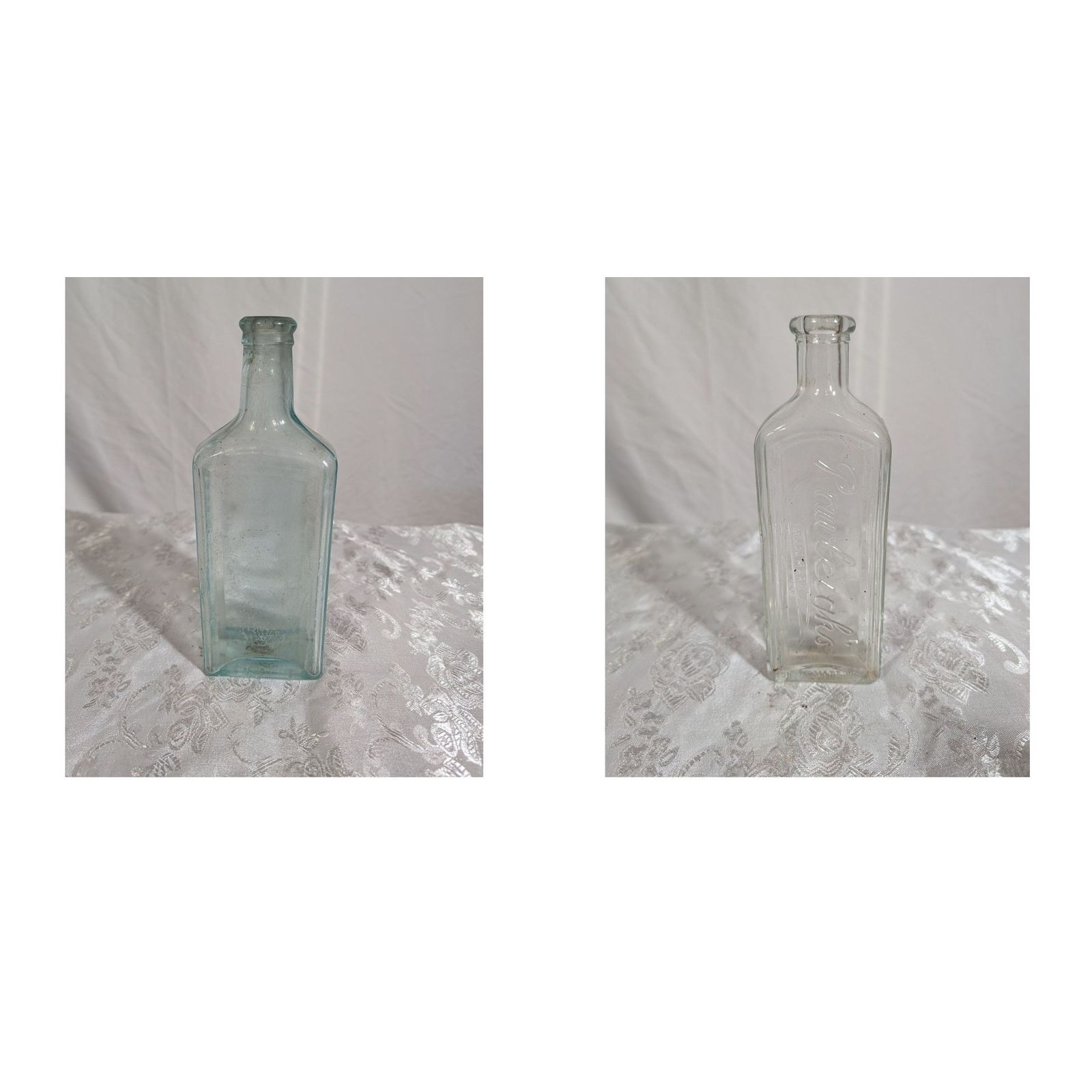 Lot 2 Antique Aqua Clear Glass Medicine Bottles Drs Greene Rawleighs Embossed
